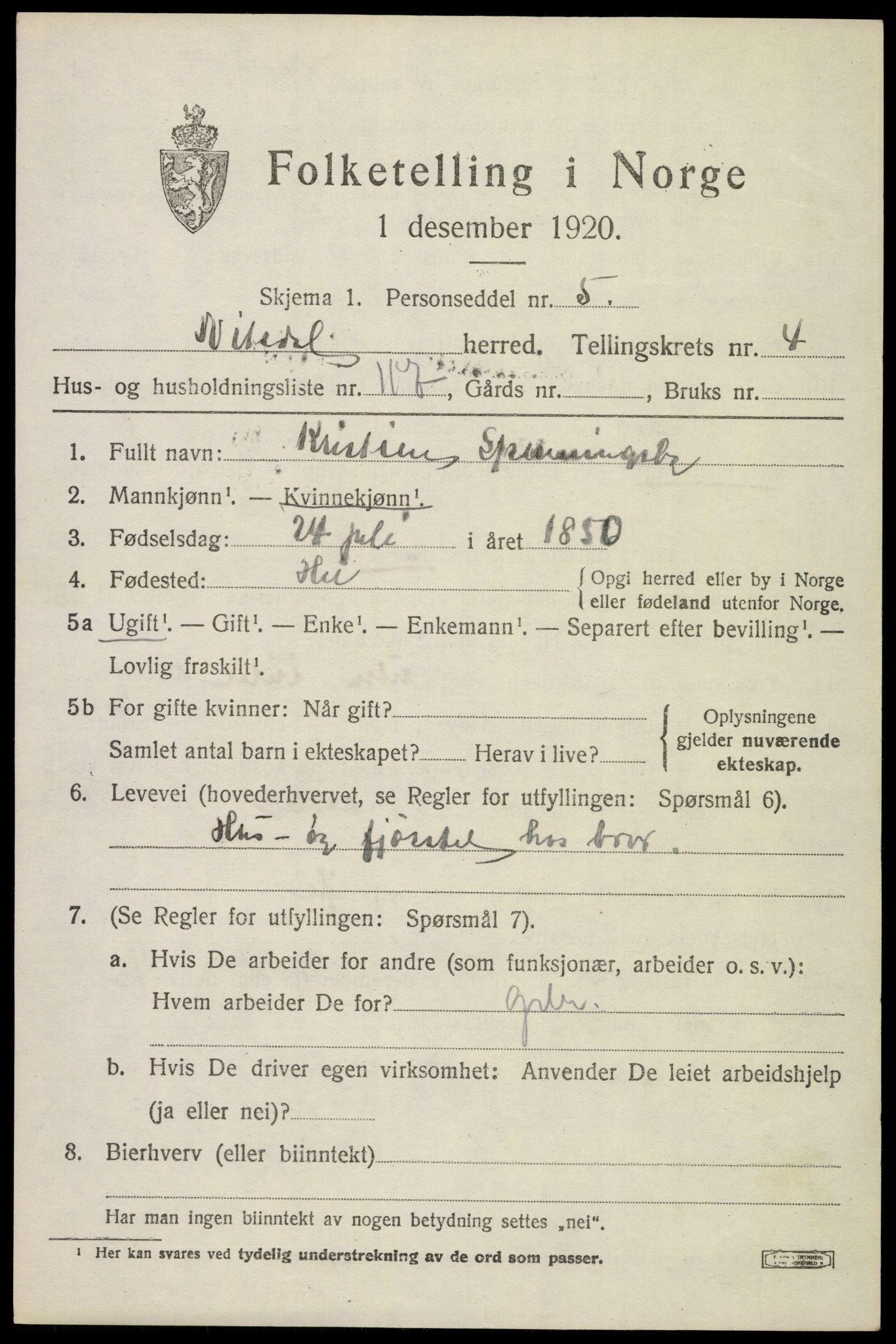 SAO, 1920 census for Nittedal, 1920, p. 6434