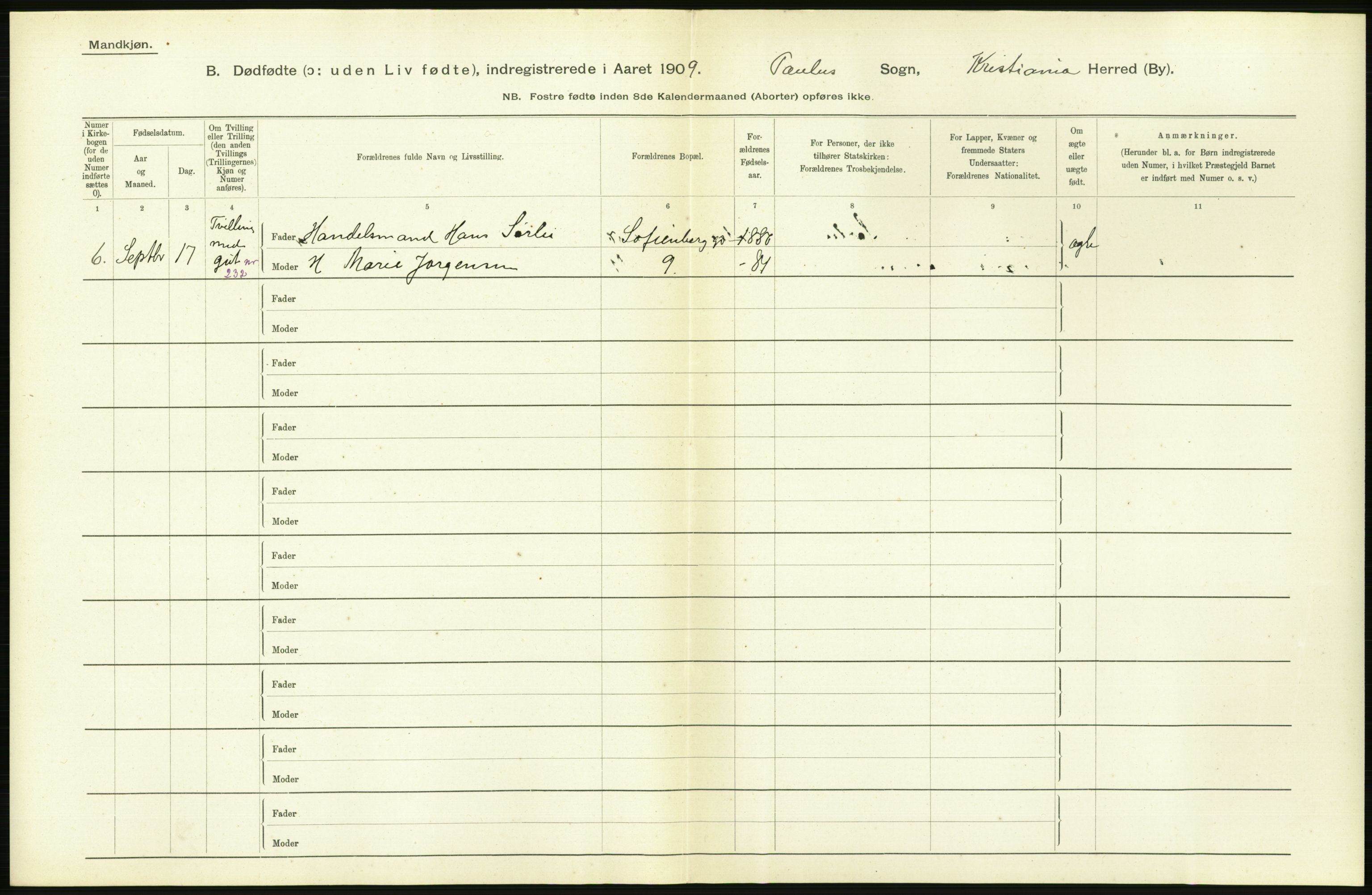 Statistisk sentralbyrå, Sosiodemografiske emner, Befolkning, RA/S-2228/D/Df/Dfa/Dfag/L0010: Kristiania: Døde, dødfødte., 1909, p. 626