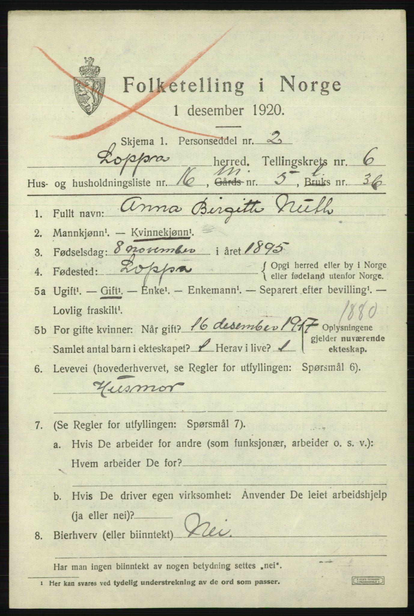 SATØ, 1920 census for Loppa, 1920, p. 2712