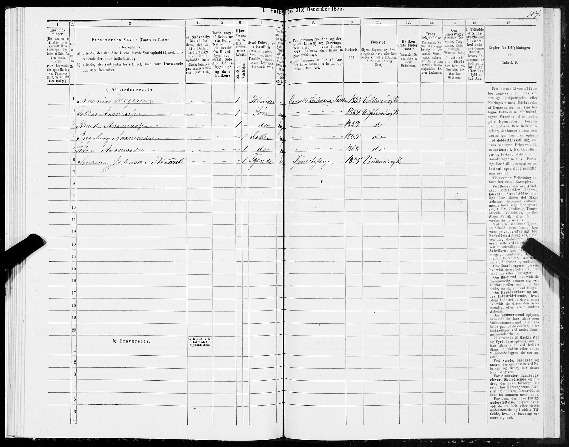 SAT, 1875 census for 1516P Ulstein, 1875, p. 2104