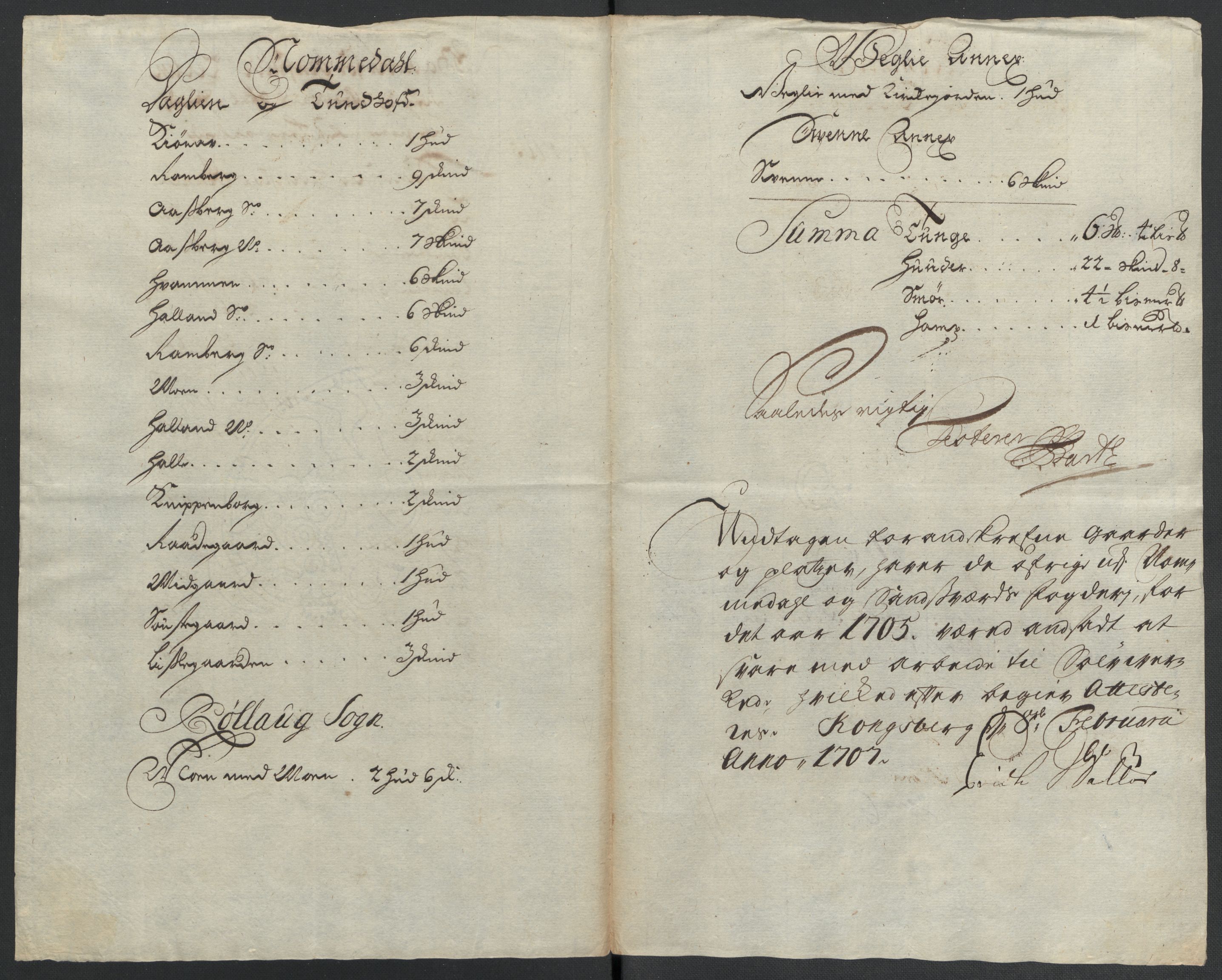Rentekammeret inntil 1814, Reviderte regnskaper, Fogderegnskap, AV/RA-EA-4092/R24/L1583: Fogderegnskap Numedal og Sandsvær, 1705-1706, p. 207