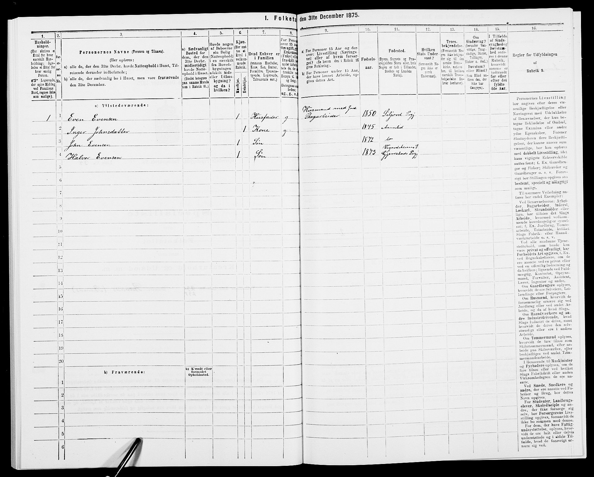 SAK, 1875 census for 0911P Gjerstad, 1875, p. 1350