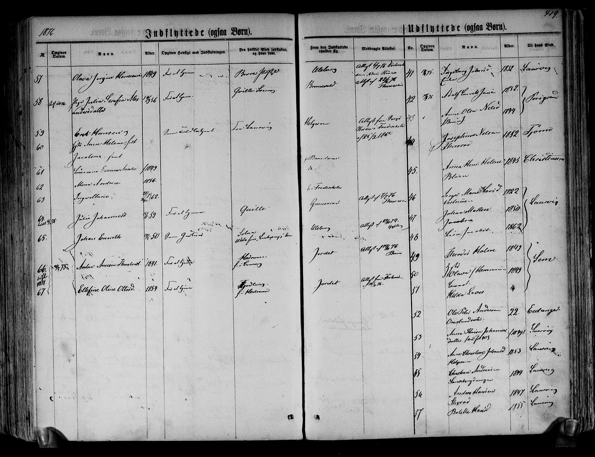 Brunlanes kirkebøker, AV/SAKO-A-342/F/Fa/L0005: Parish register (official) no. I 5, 1862-1877, p. 419