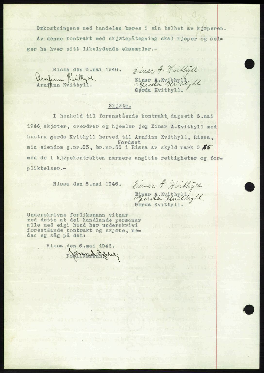 Fosen sorenskriveri, AV/SAT-A-1107/1/2/2C: Mortgage book no. A4-6, 1946-1947, Diary no: : 580/1946