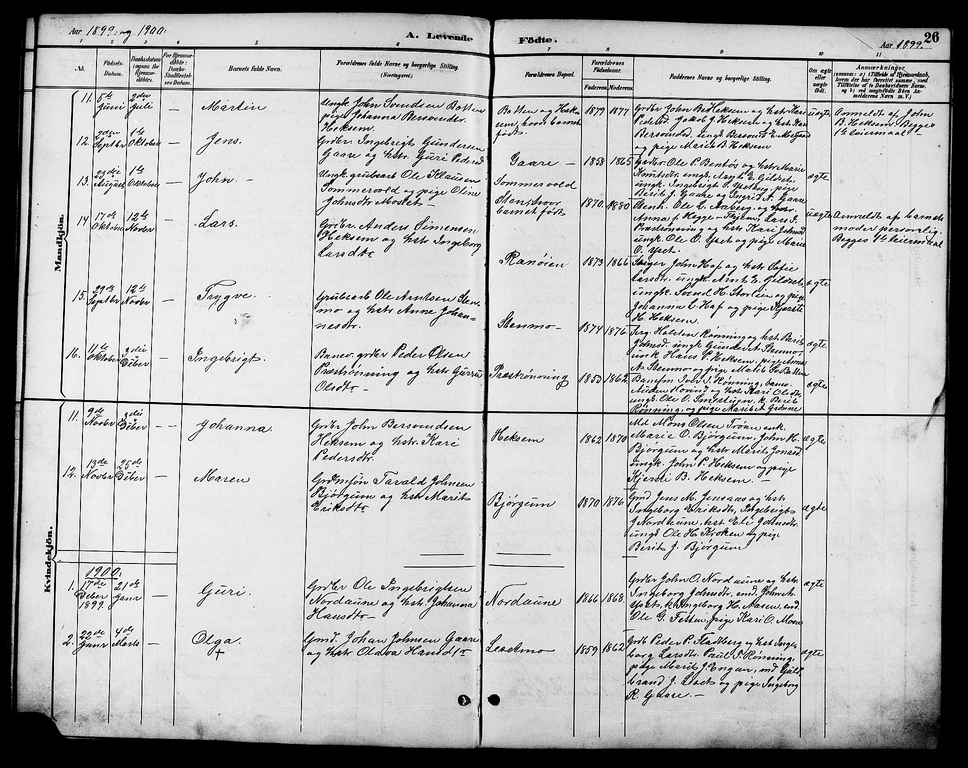 Ministerialprotokoller, klokkerbøker og fødselsregistre - Sør-Trøndelag, SAT/A-1456/685/L0978: Parish register (copy) no. 685C03, 1891-1907, p. 26