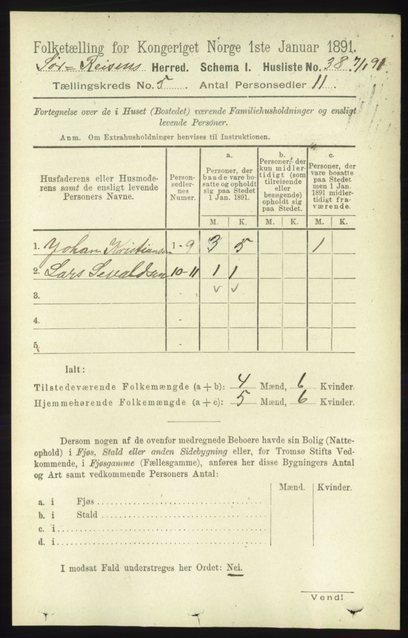 RA, 1891 census for 1925 Sørreisa, 1891, p. 1546