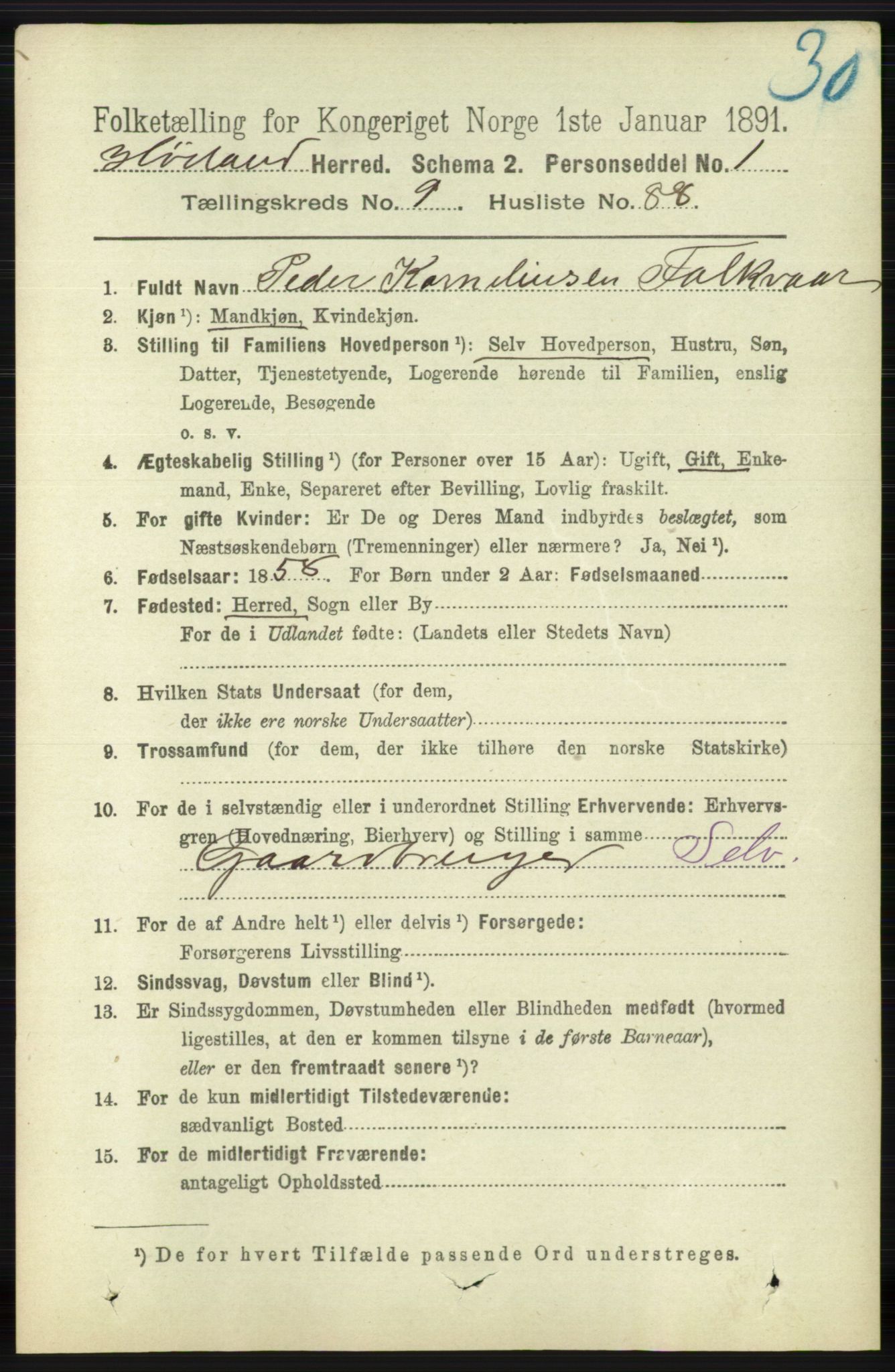 RA, 1891 census for 1123 Høyland, 1891, p. 4041