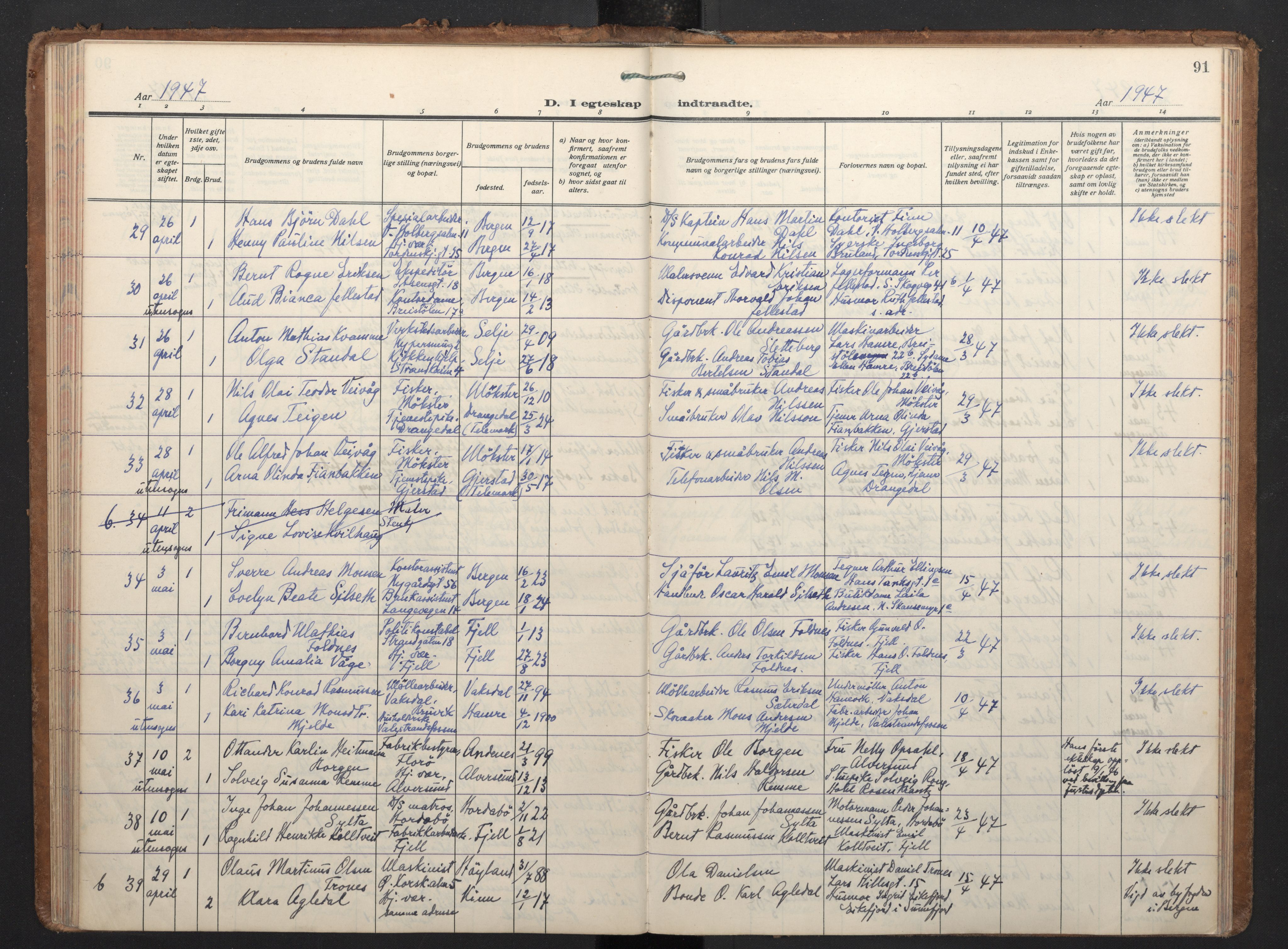 Korskirken sokneprestembete, AV/SAB-A-76101/H/Haa/L0040: Parish register (official) no. D 7, 1938-1952, p. 90b-91a