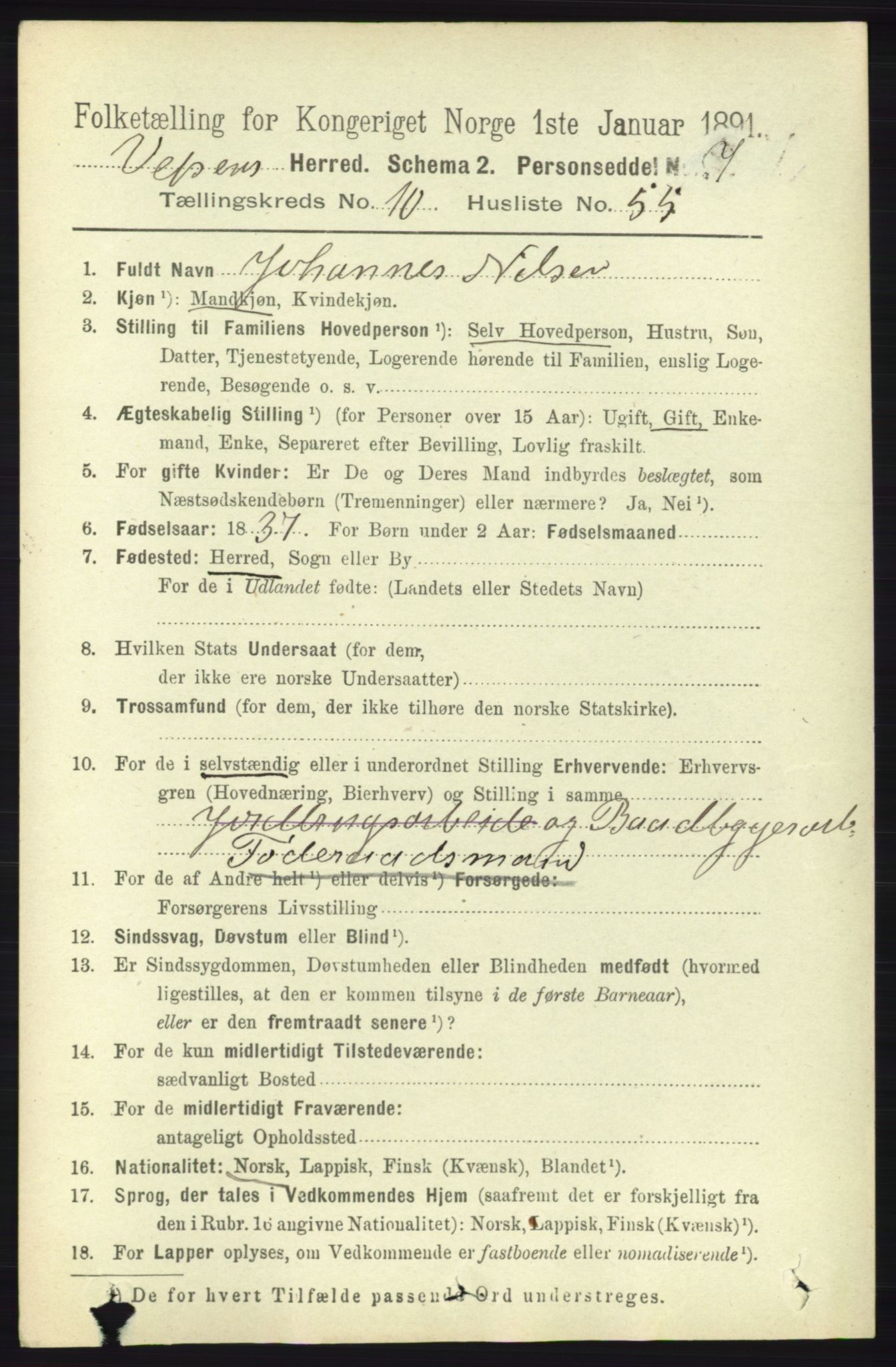 RA, 1891 census for 1824 Vefsn, 1891, p. 5588