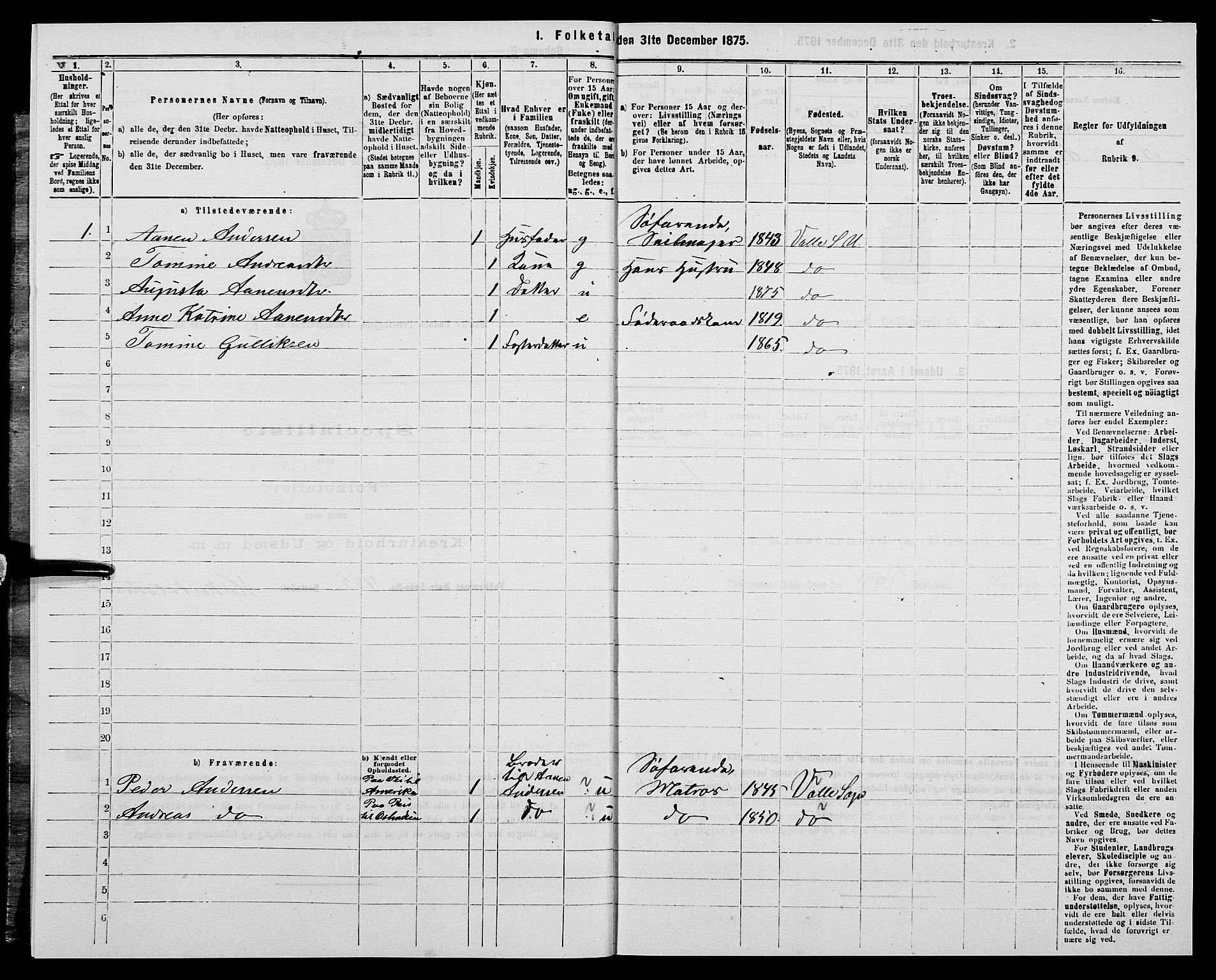 SAK, 1875 census for 1029P Sør-Audnedal, 1875, p. 705