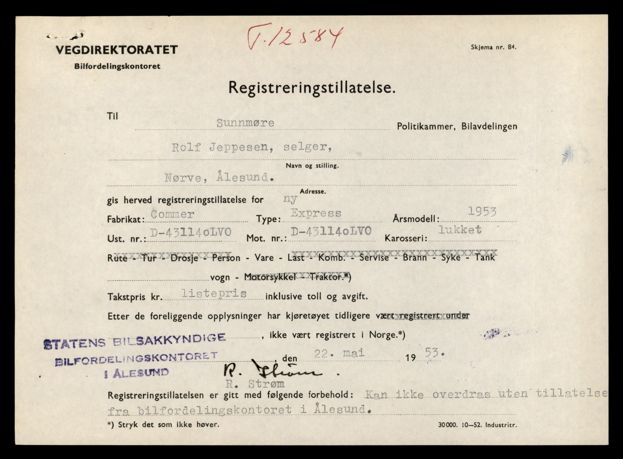 Møre og Romsdal vegkontor - Ålesund trafikkstasjon, AV/SAT-A-4099/F/Fe/L0034: Registreringskort for kjøretøy T 12500 - T 12652, 1927-1998, p. 1626