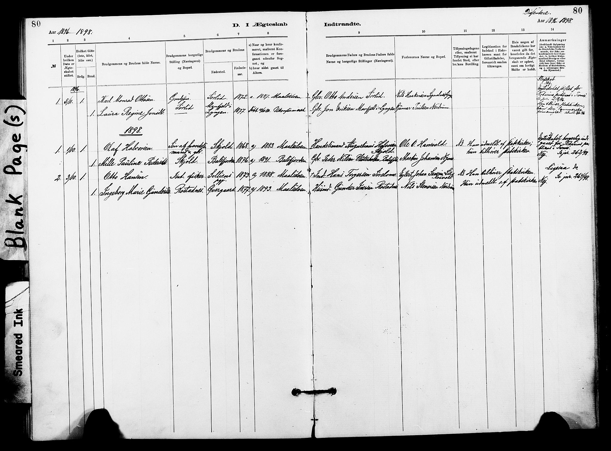 Målselv sokneprestembete, SATØ/S-1311/G/Ga/Gaa/L0006kirke: Parish register (official) no. 6, 1884-1902, p. 80