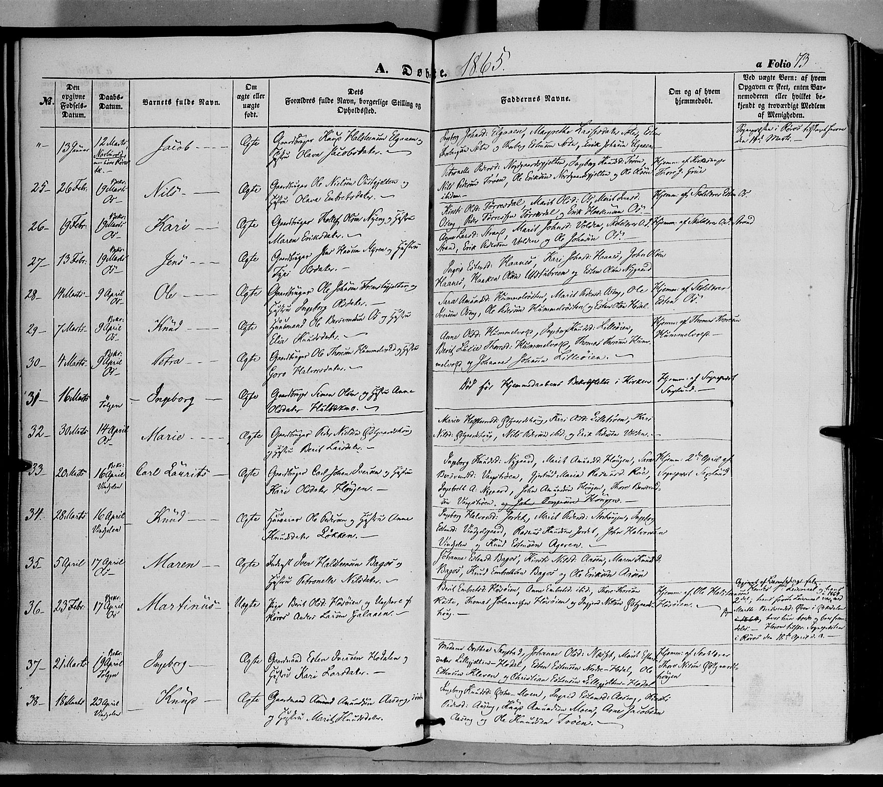 Tolga prestekontor, SAH/PREST-062/K/L0006: Parish register (official) no. 6, 1852-1876, p. 73