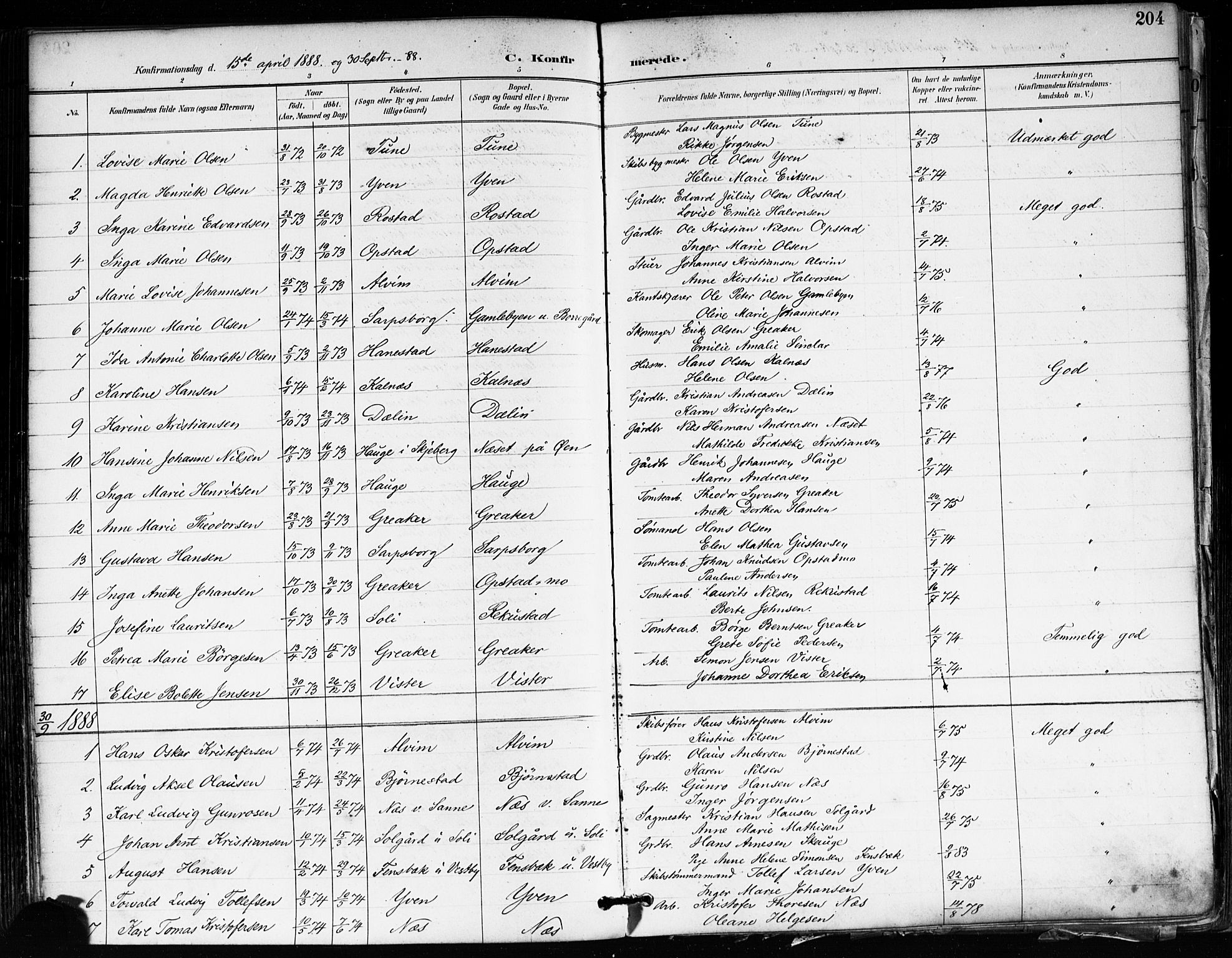Tune prestekontor Kirkebøker, SAO/A-2007/F/Fa/L0018: Parish register (official) no. 18, 1887-1898, p. 204