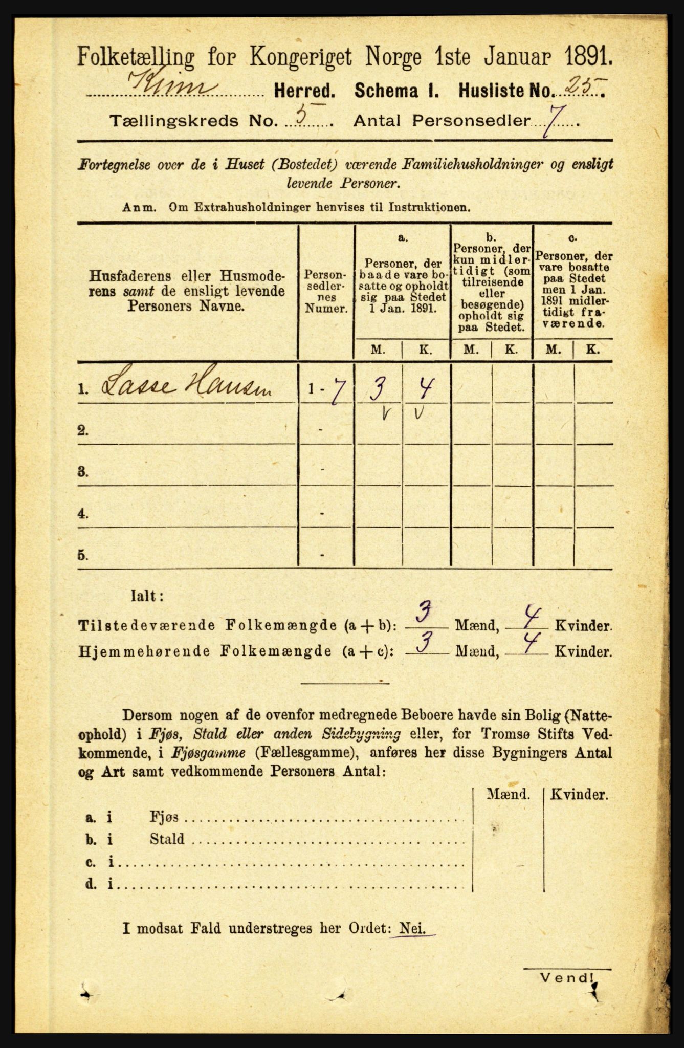 RA, 1891 census for 1437 Kinn, 1891, p. 1764