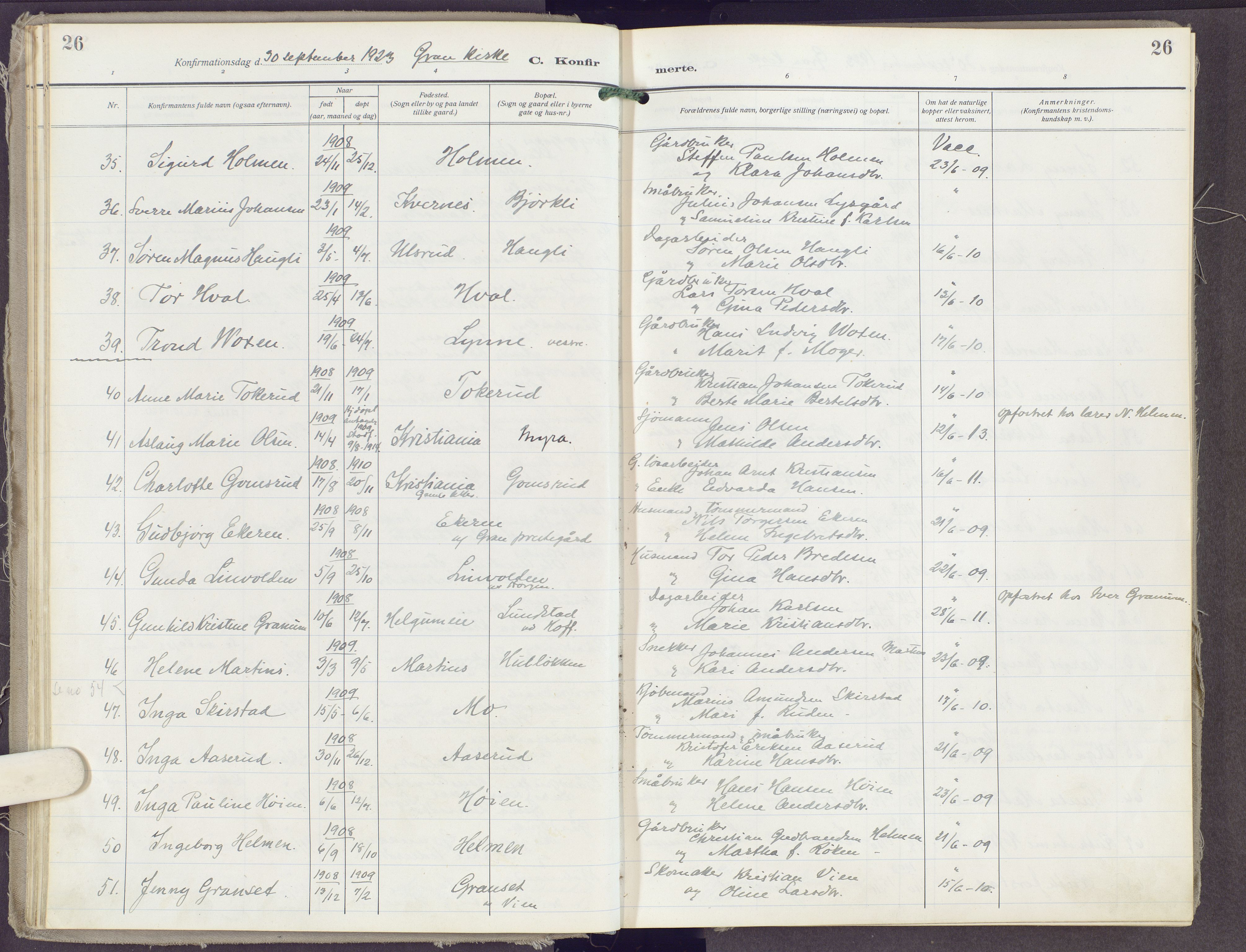 Gran prestekontor, AV/SAH-PREST-112/H/Ha/Haa/L0023: Parish register (official) no. 23, 1919-1938, p. 26