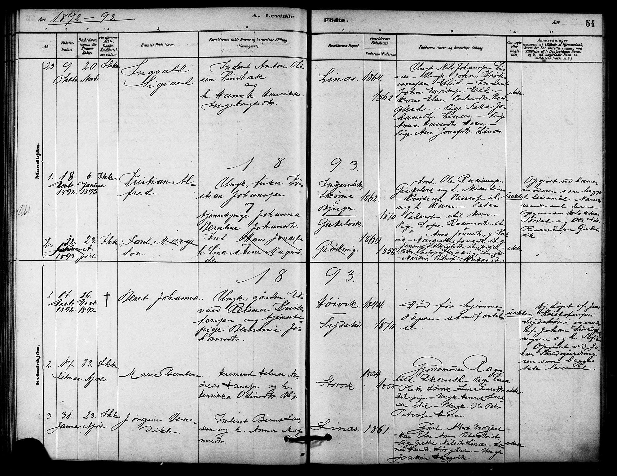 Ministerialprotokoller, klokkerbøker og fødselsregistre - Sør-Trøndelag, AV/SAT-A-1456/656/L0692: Parish register (official) no. 656A01, 1879-1893, p. 54