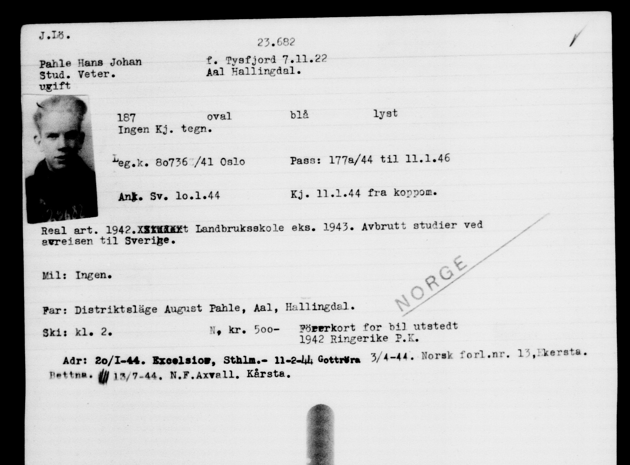 Den Kgl. Norske Legasjons Flyktningskontor, RA/S-6753/V/Va/L0010: Kjesäterkartoteket.  Flyktningenr. 22000-25314, 1940-1945, p. 1788