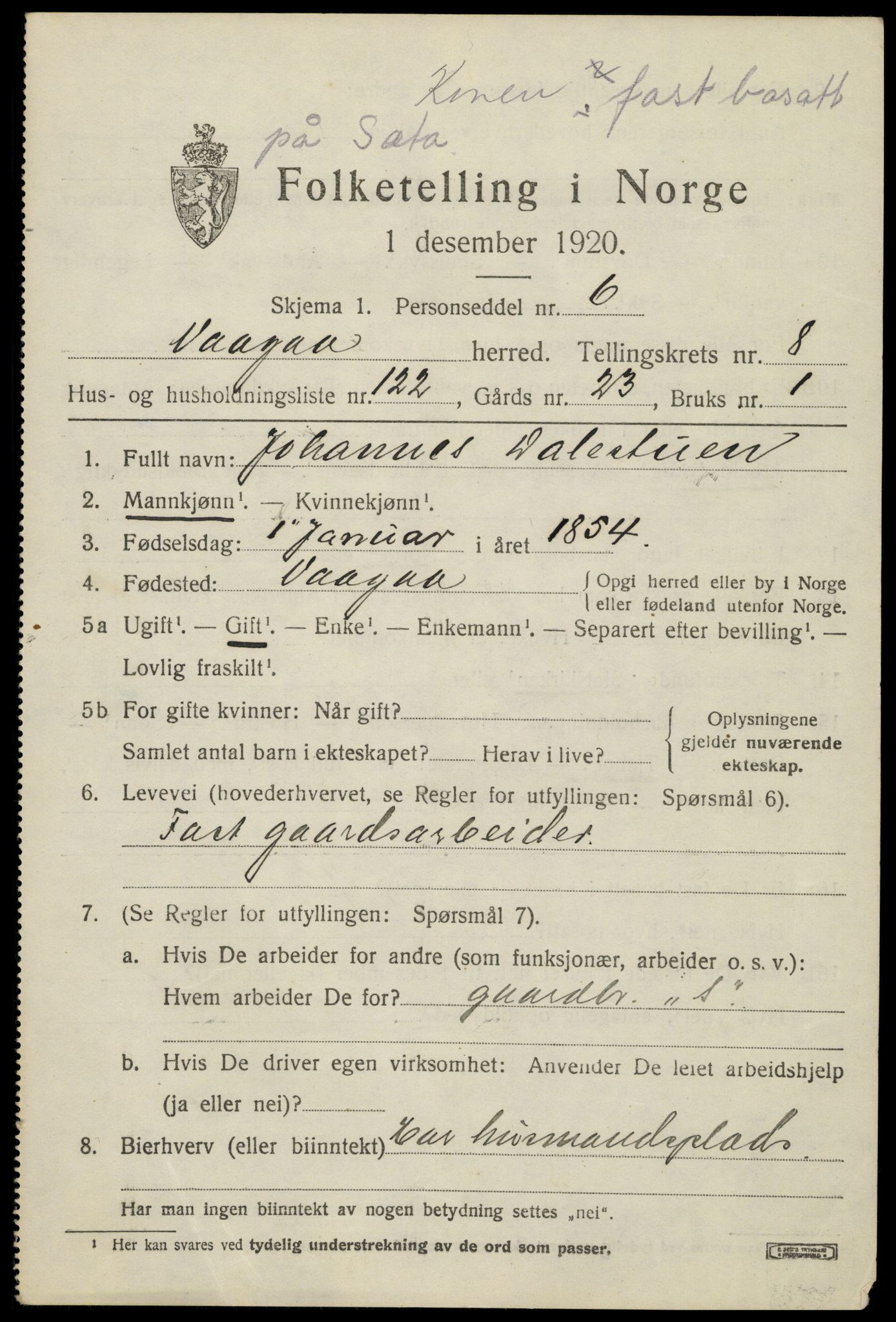 SAH, 1920 census for Vågå, 1920, p. 7334