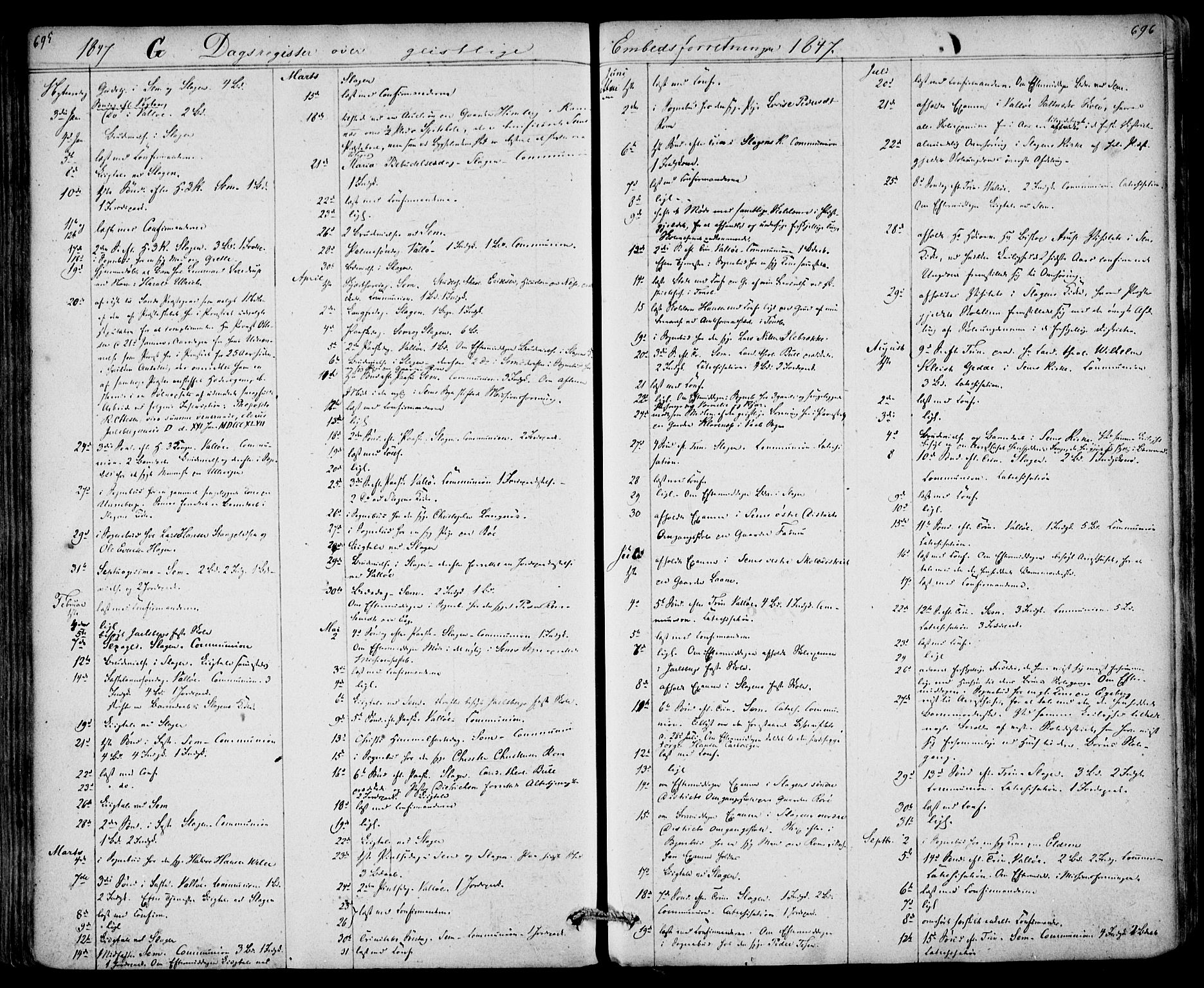 Sem kirkebøker, SAKO/A-5/F/Fa/L0006: Parish register (official) no. I 6, 1843-1855, p. 695-696