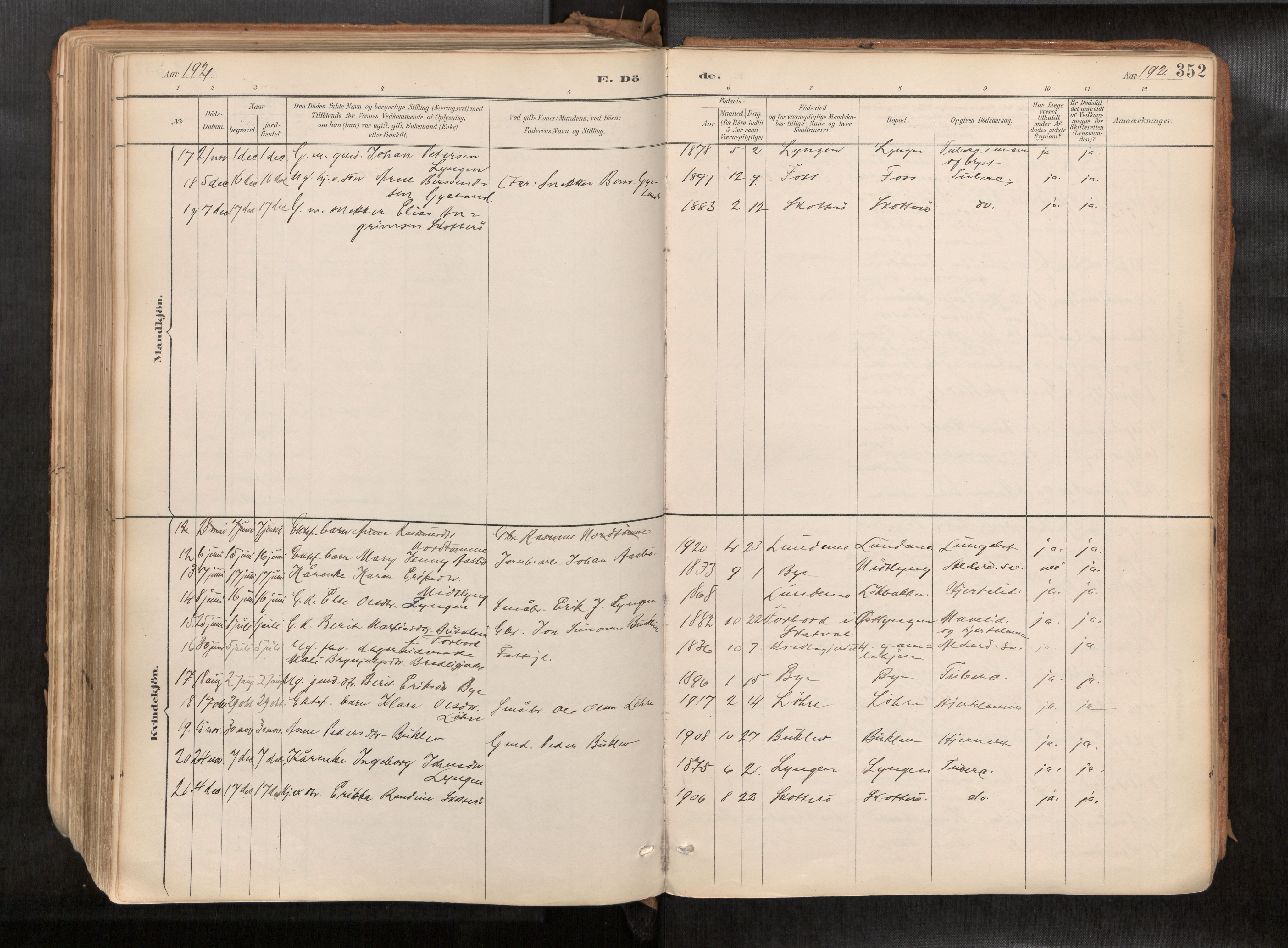 Ministerialprotokoller, klokkerbøker og fødselsregistre - Sør-Trøndelag, SAT/A-1456/692/L1105b: Parish register (official) no. 692A06, 1891-1934, p. 352