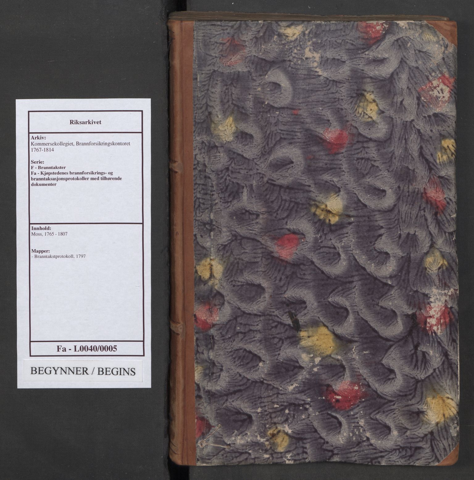 Kommersekollegiet, Brannforsikringskontoret 1767-1814, AV/RA-EA-5458/F/Fa/L0040/0005: Moss / Branntakstprotokoll, 1797, p. 1