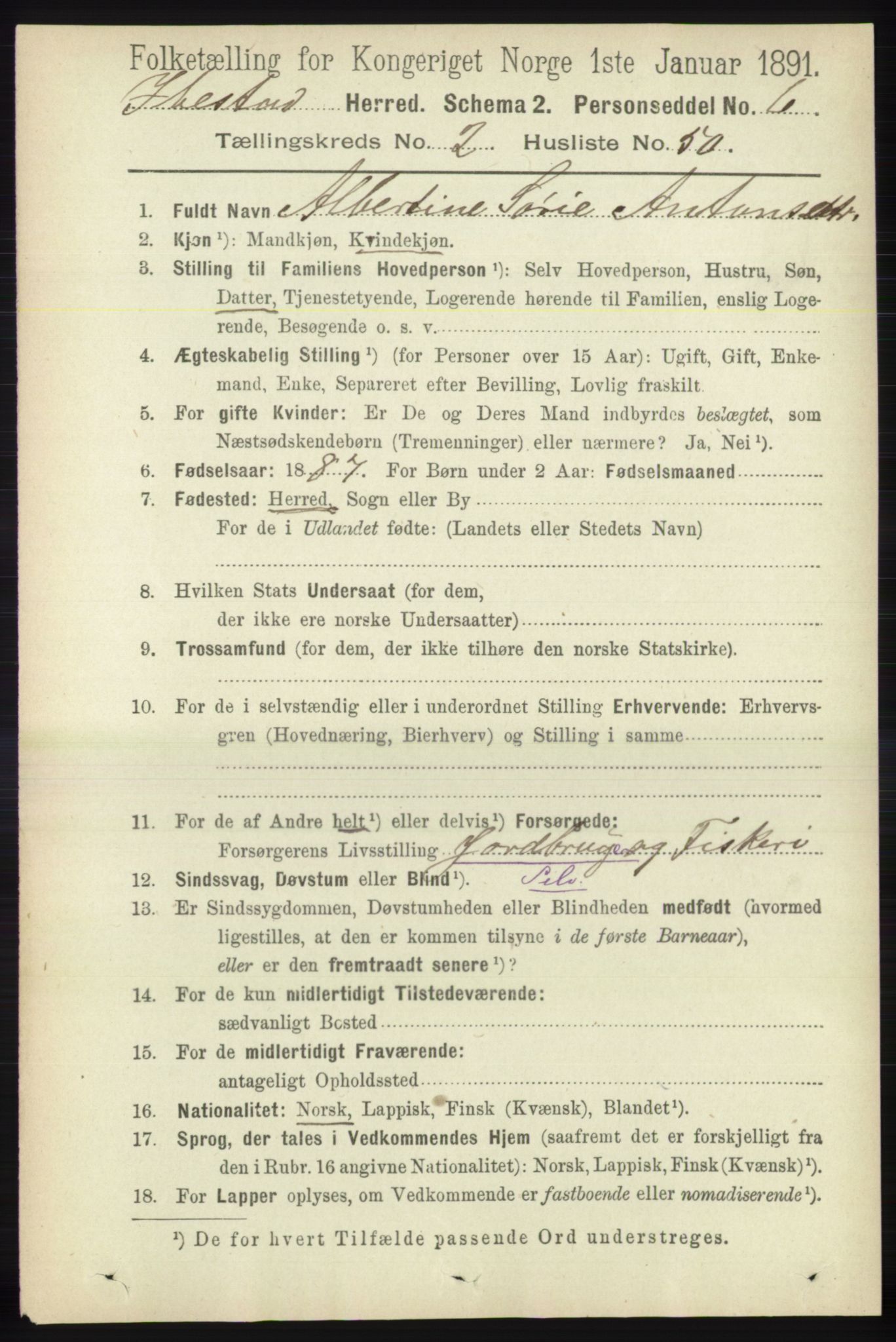 RA, 1891 census for 1917 Ibestad, 1891, p. 1091