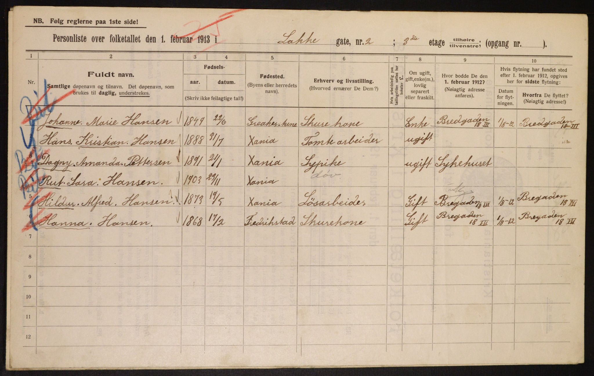 OBA, Municipal Census 1913 for Kristiania, 1913, p. 55034