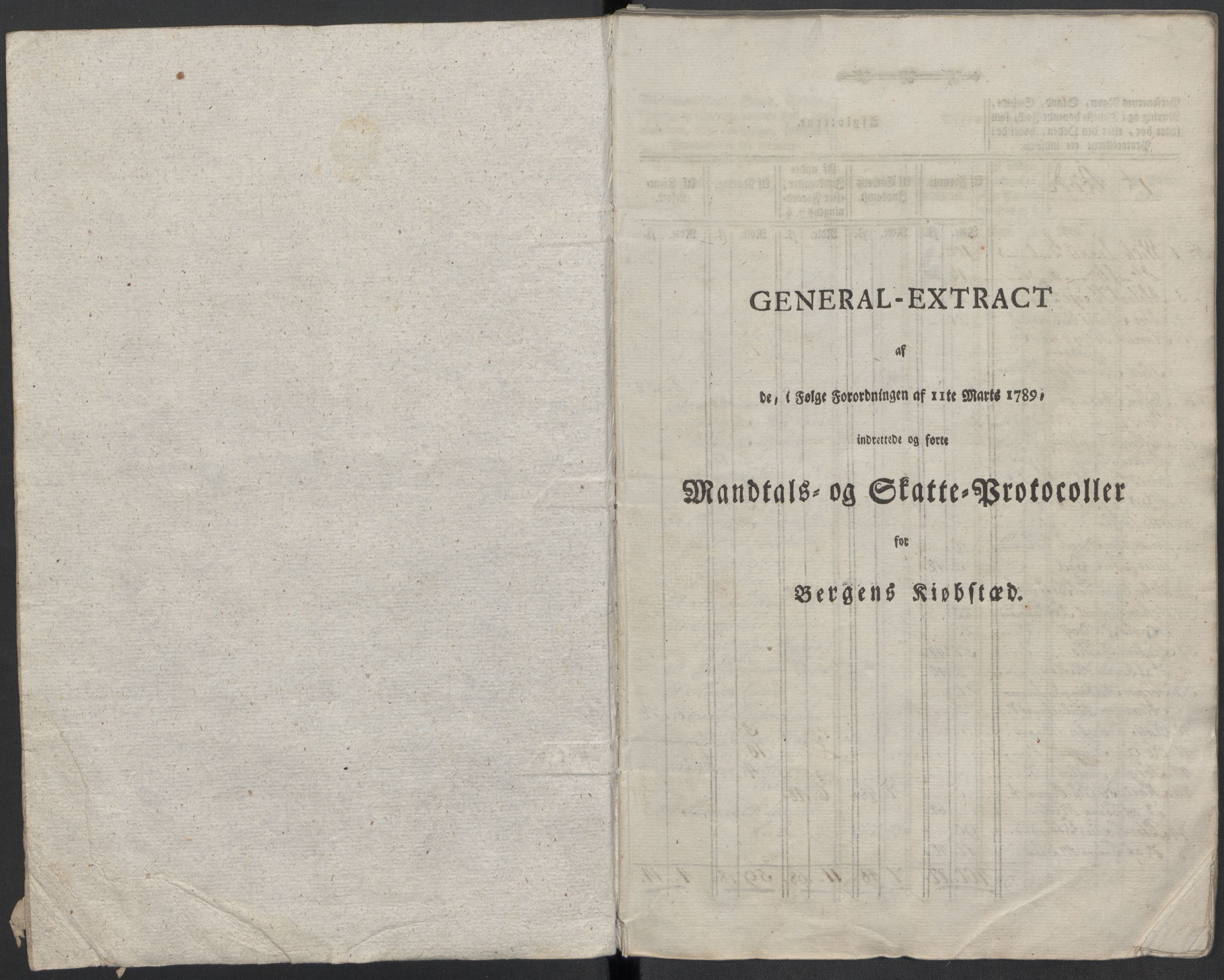 Rentekammeret inntil 1814, Reviderte regnskaper, Mindre regnskaper, RA/EA-4068/Rf/Rfe/L0003: Bergen. Bragernes, 1789, p. 5