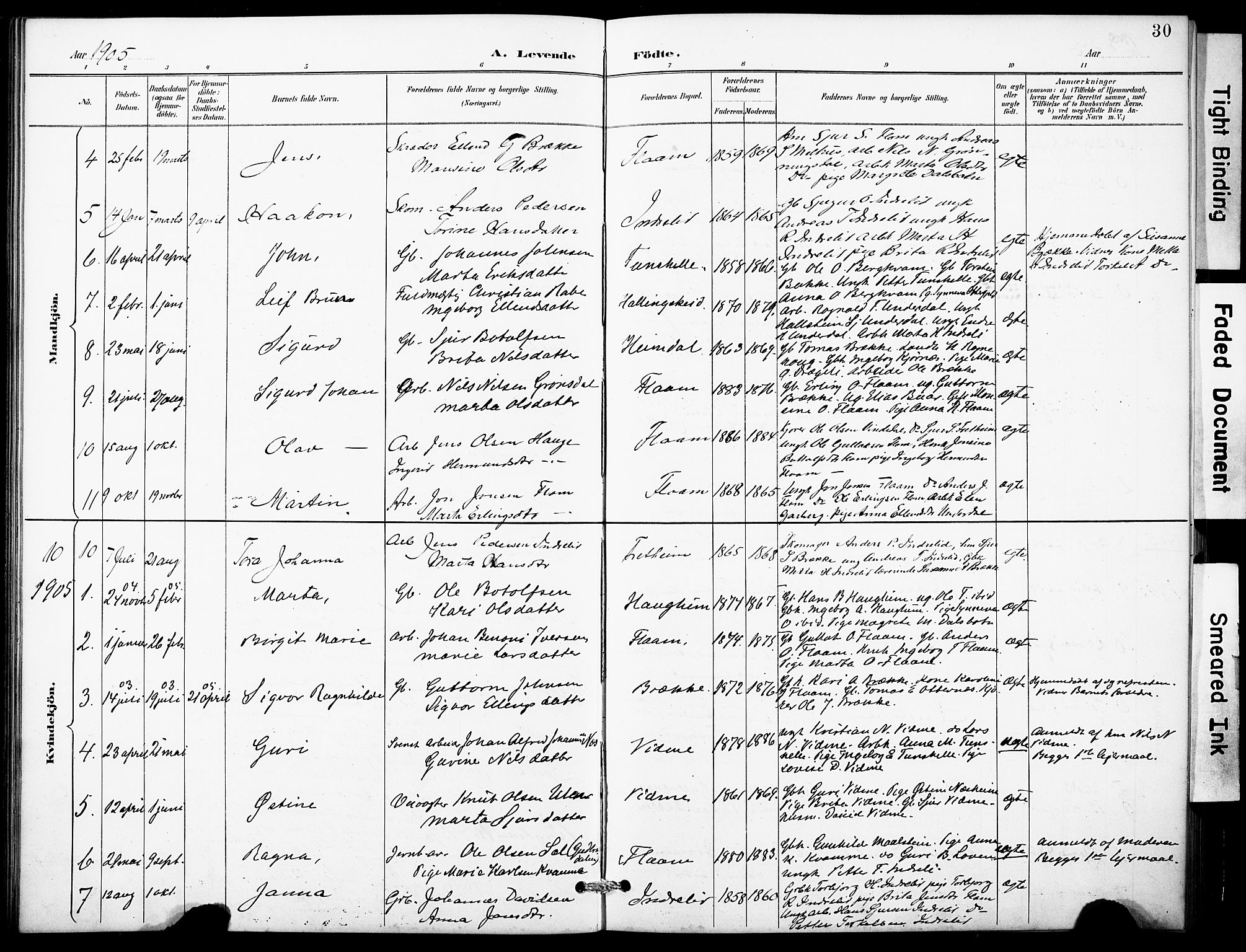 Aurland sokneprestembete, SAB/A-99937/H/Hb/Hbb/L0002: Parish register (copy) no. B 2, 1887-1929, p. 30