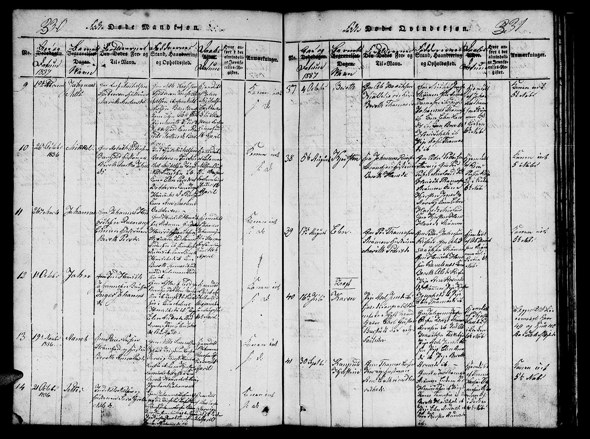 Skjervøy sokneprestkontor, AV/SATØ-S-1300/H/Ha/Hab/L0001klokker: Parish register (copy) no. 1, 1825-1838, p. 330-331