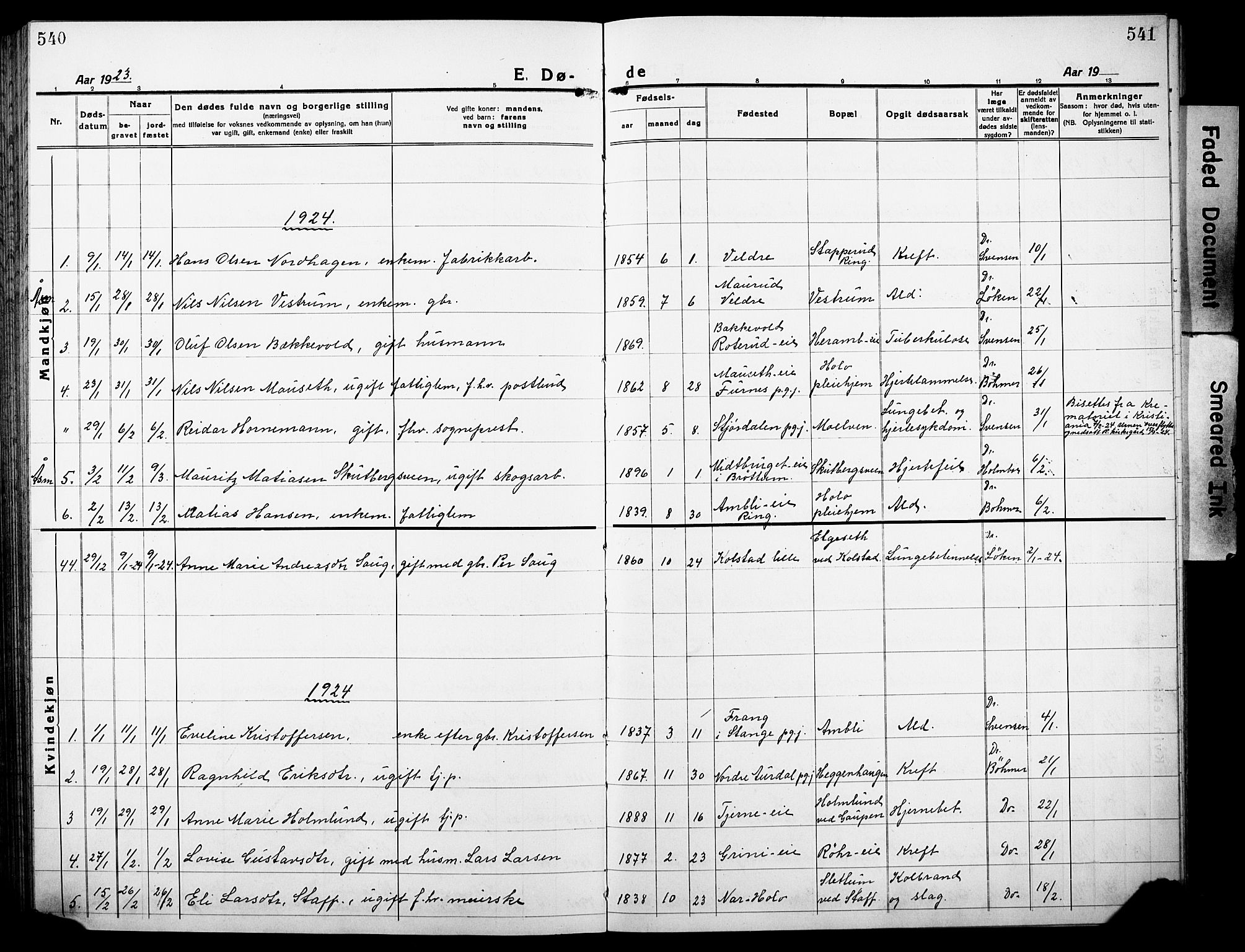 Ringsaker prestekontor, AV/SAH-PREST-014/L/La/L0019: Parish register (copy) no. 19, 1923-1933, p. 540-541