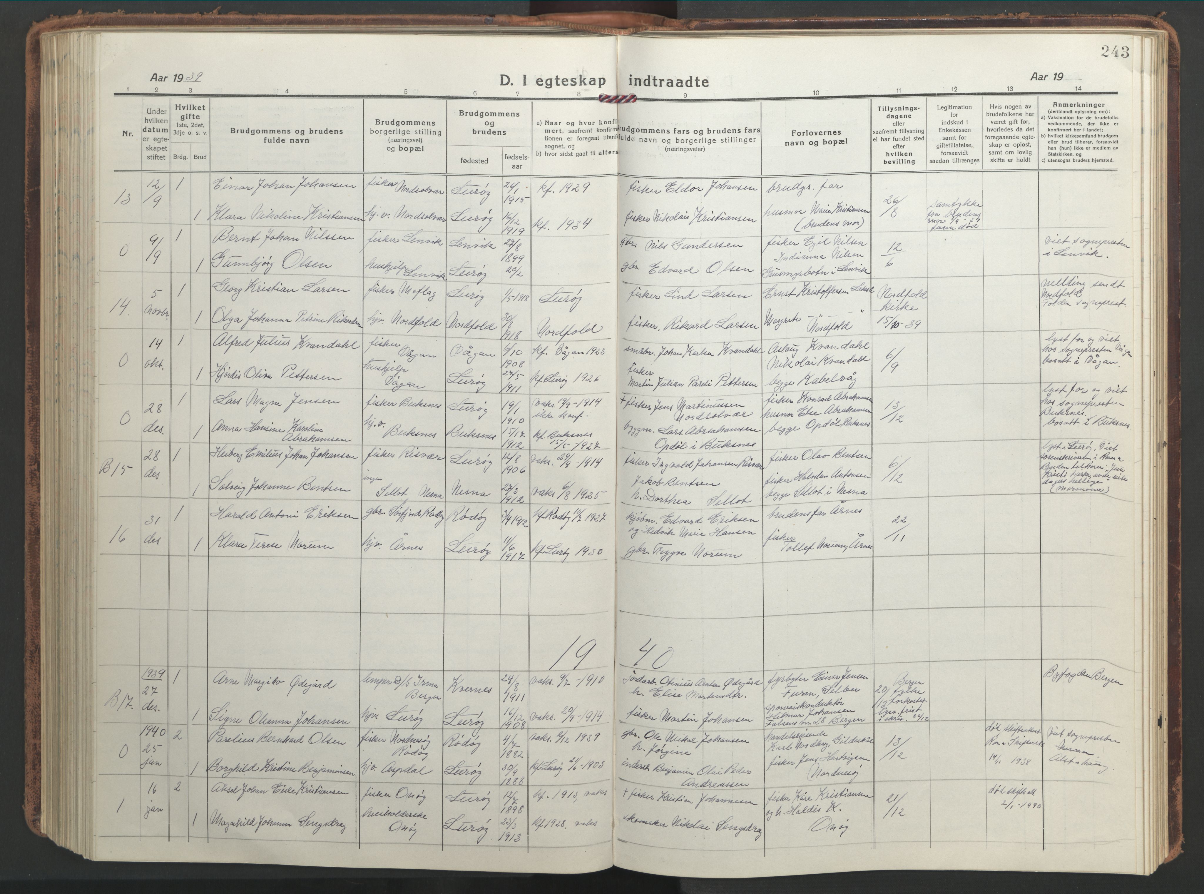 Ministerialprotokoller, klokkerbøker og fødselsregistre - Nordland, SAT/A-1459/839/L0574: Parish register (copy) no. 839C04, 1918-1950, p. 243