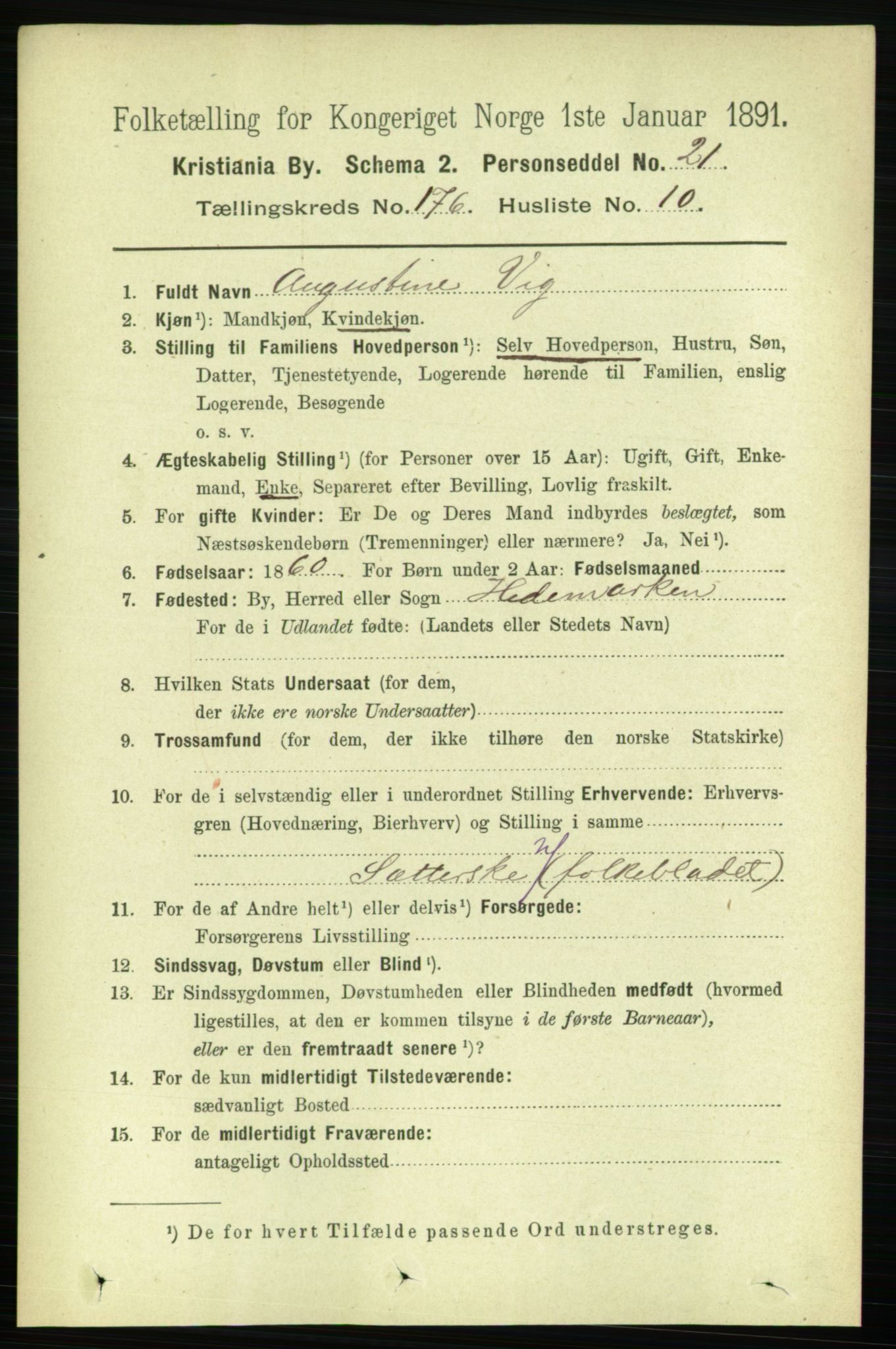 RA, 1891 census for 0301 Kristiania, 1891, p. 105927