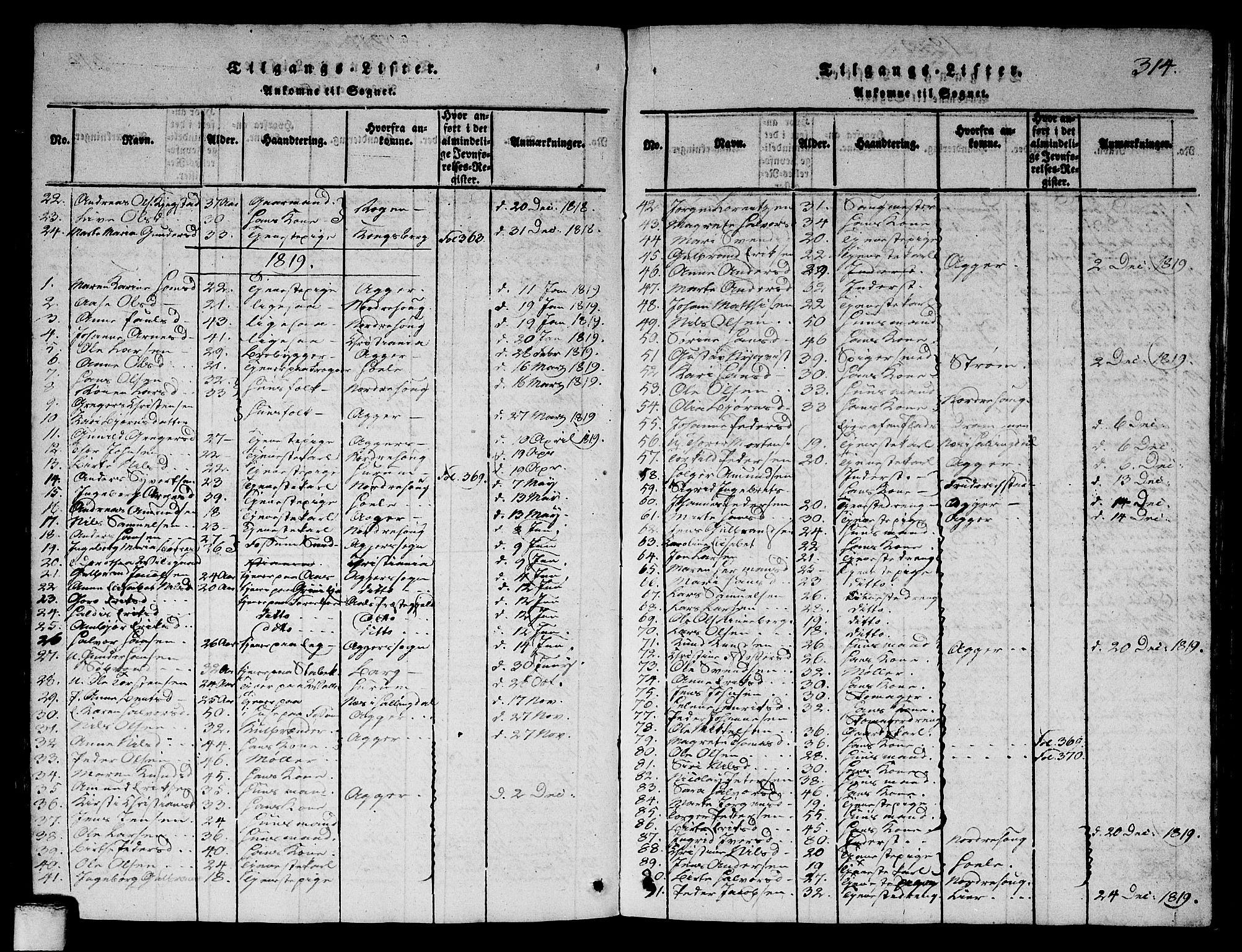 Asker prestekontor Kirkebøker, SAO/A-10256a/G/Ga/L0001: Parish register (copy) no. I 1, 1814-1830, p. 314