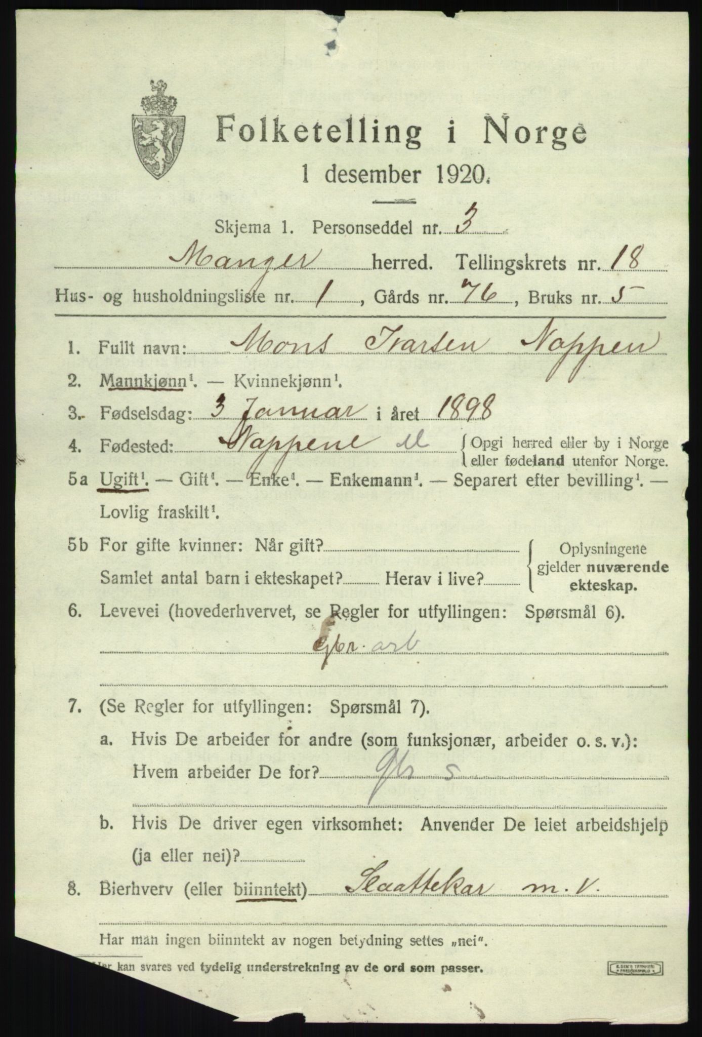 SAB, 1920 census for Manger, 1920, p. 10112