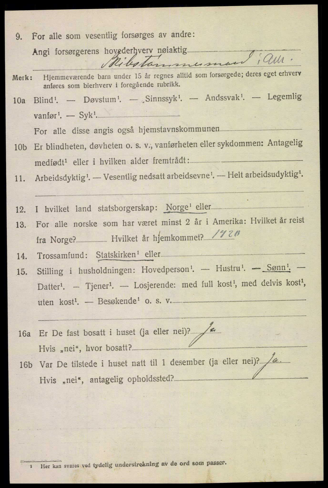 SAK, 1920 census for Vestre Moland, 1920, p. 1098