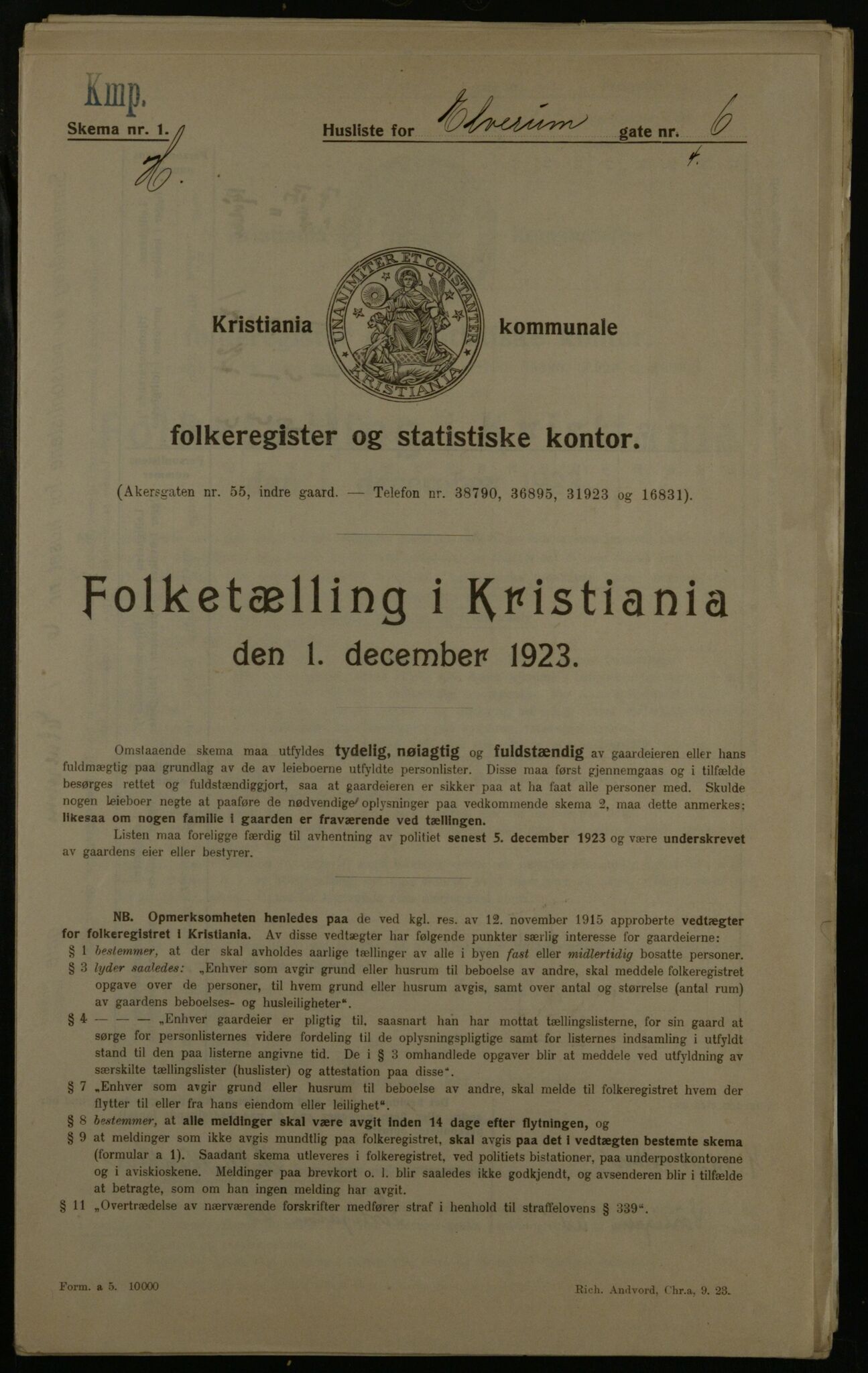 OBA, Municipal Census 1923 for Kristiania, 1923, p. 23359