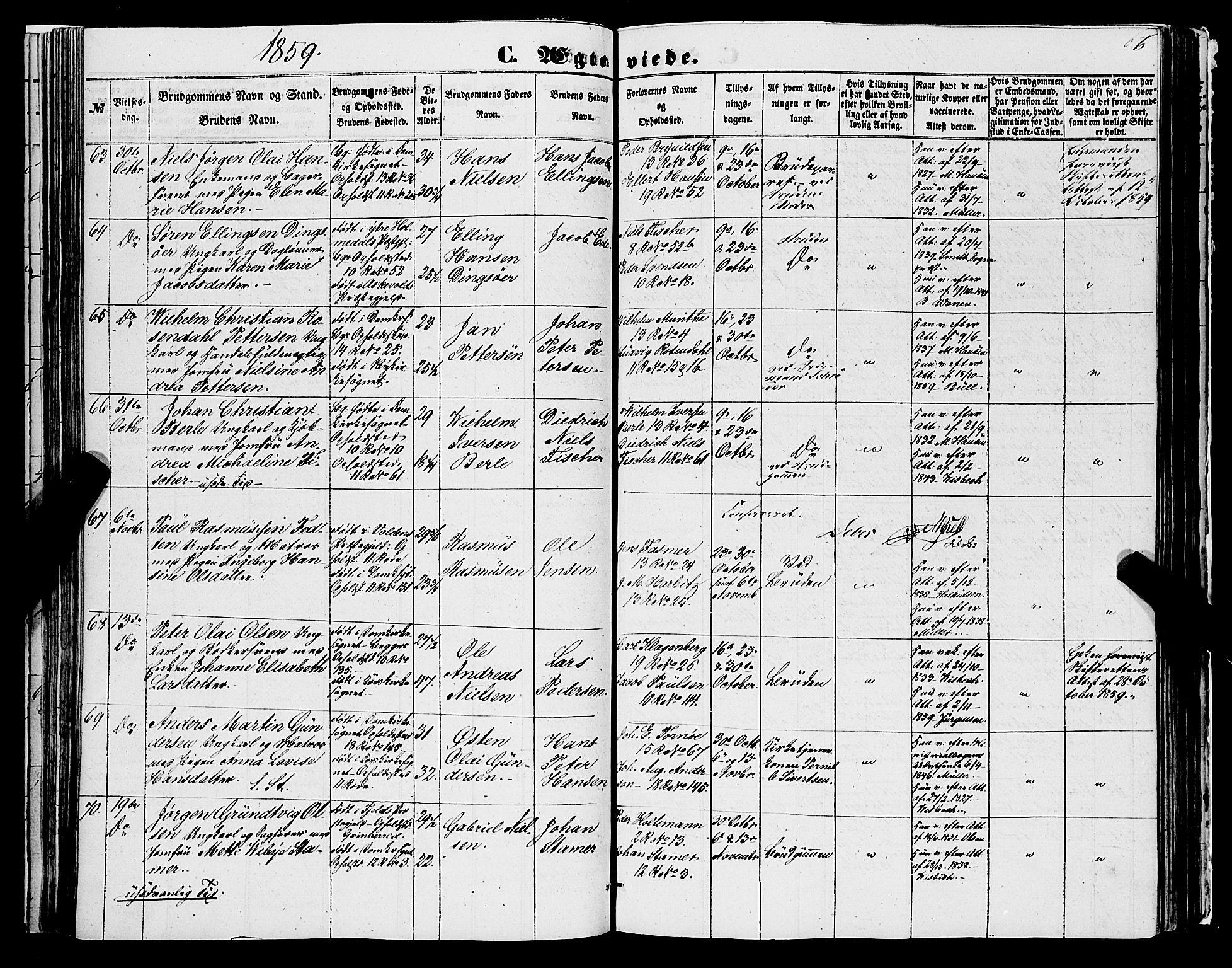 Domkirken sokneprestembete, SAB/A-74801/H/Haa/L0034: Parish register (official) no. D 2, 1853-1874, p. 66
