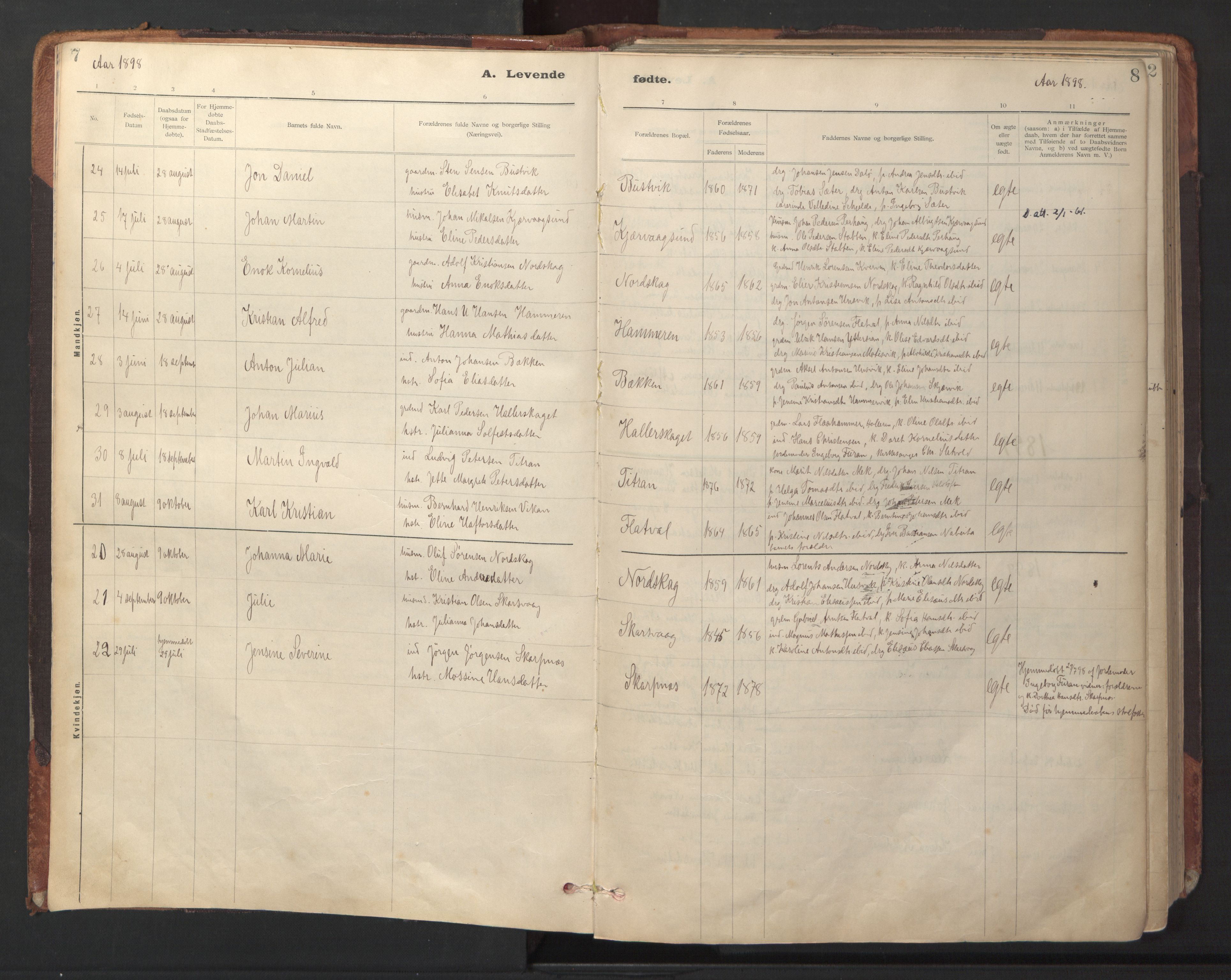 Ministerialprotokoller, klokkerbøker og fødselsregistre - Sør-Trøndelag, SAT/A-1456/641/L0596: Parish register (official) no. 641A02, 1898-1915, p. 7-8