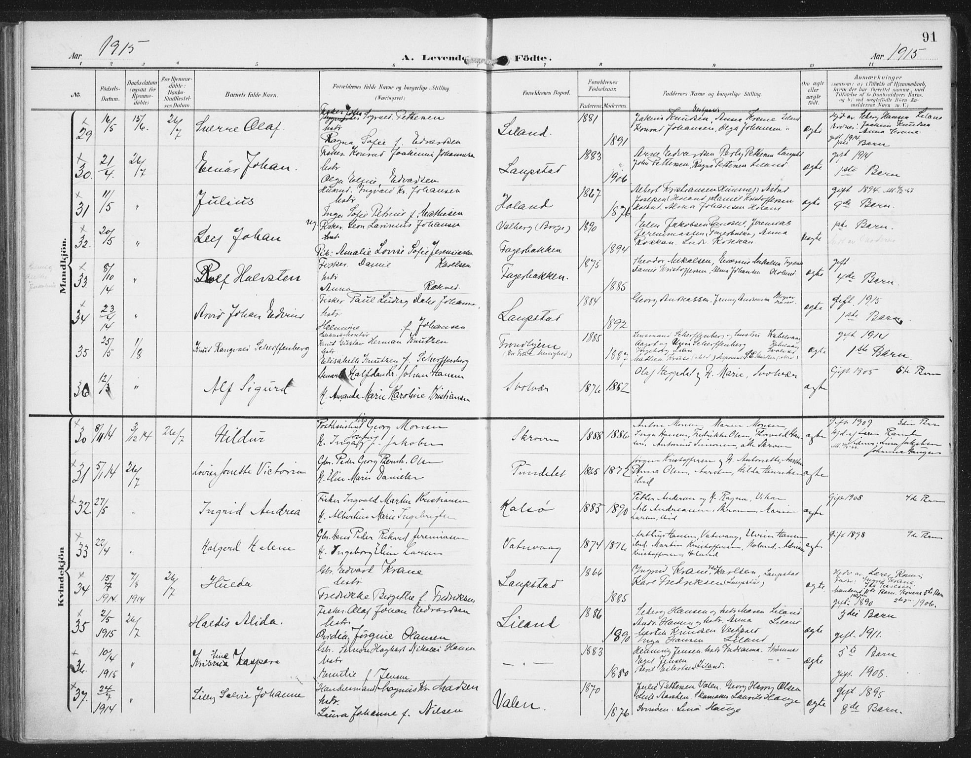 Ministerialprotokoller, klokkerbøker og fødselsregistre - Nordland, AV/SAT-A-1459/874/L1063: Parish register (official) no. 874A07, 1907-1915, p. 91