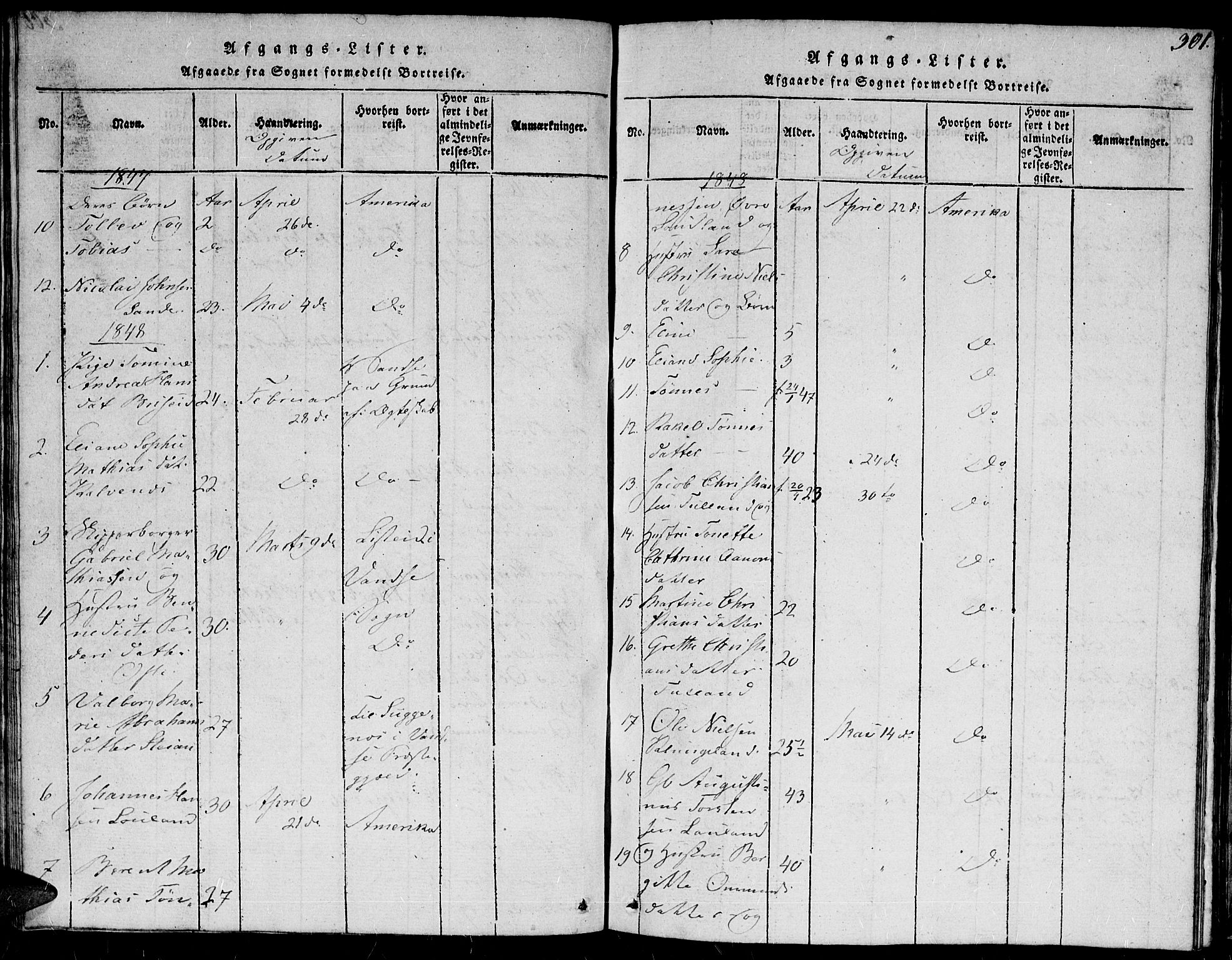 Herad sokneprestkontor, SAK/1111-0018/F/Fb/Fba/L0001: Parish register (copy) no. B 1, 1815-1852, p. 301