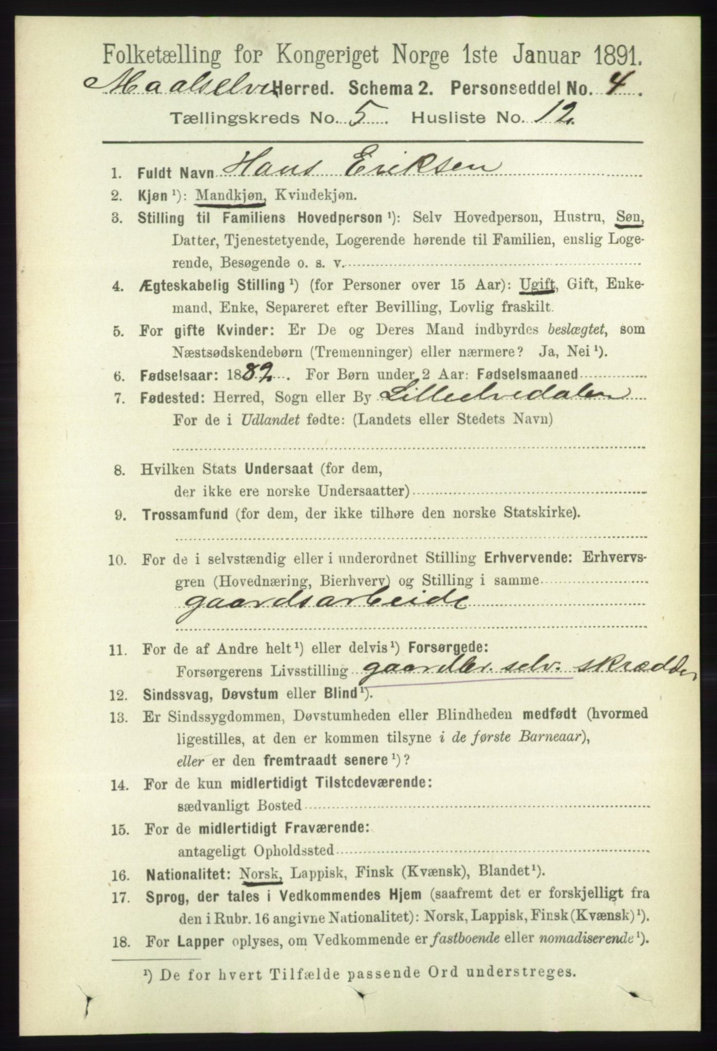 RA, 1891 census for 1924 Målselv, 1891, p. 1707