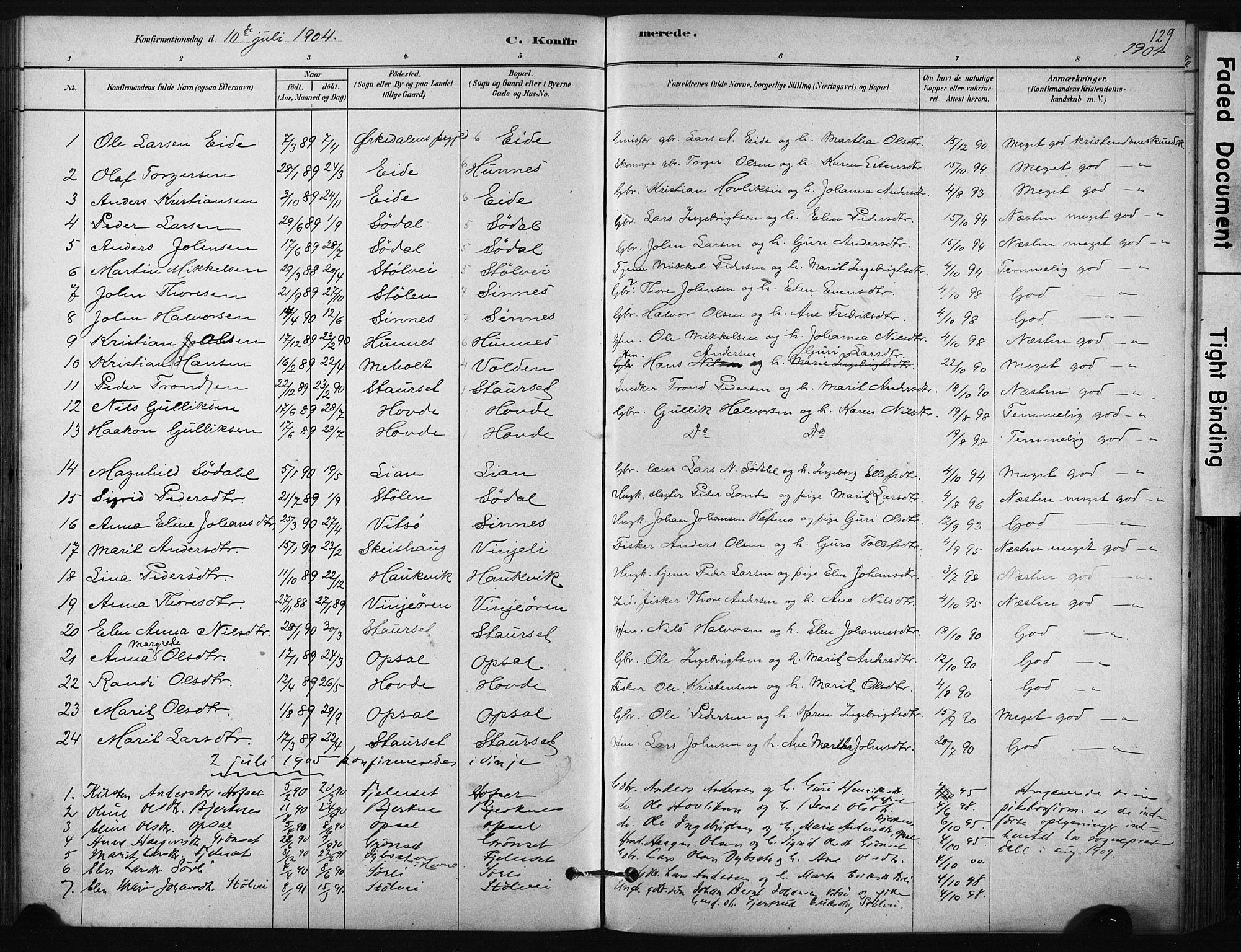 Ministerialprotokoller, klokkerbøker og fødselsregistre - Sør-Trøndelag, SAT/A-1456/631/L0512: Parish register (official) no. 631A01, 1879-1912, p. 129