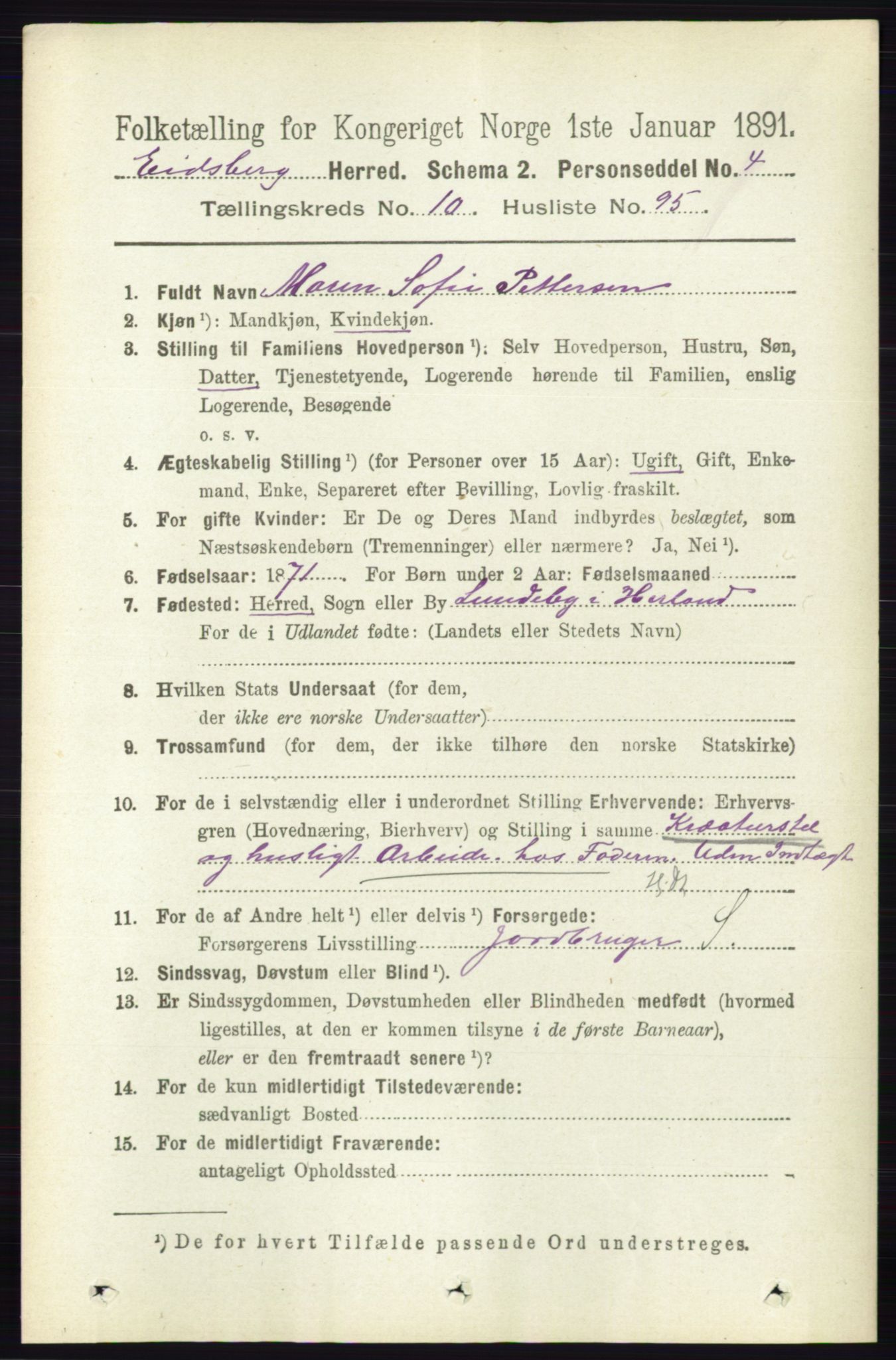 RA, 1891 census for 0125 Eidsberg, 1891, p. 6165