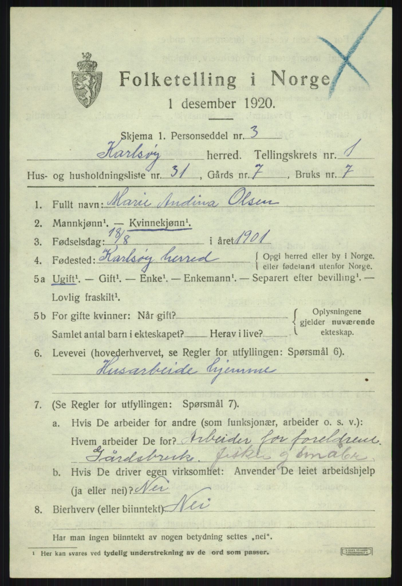 SATØ, 1920 census for Karlsøy, 1920, p. 1172