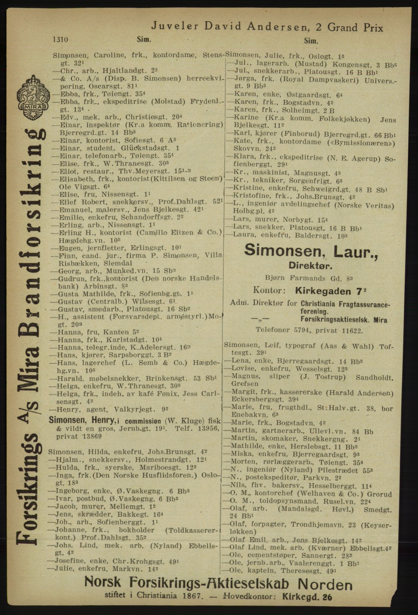 Kristiania/Oslo adressebok, PUBL/-, 1918, p. 1335