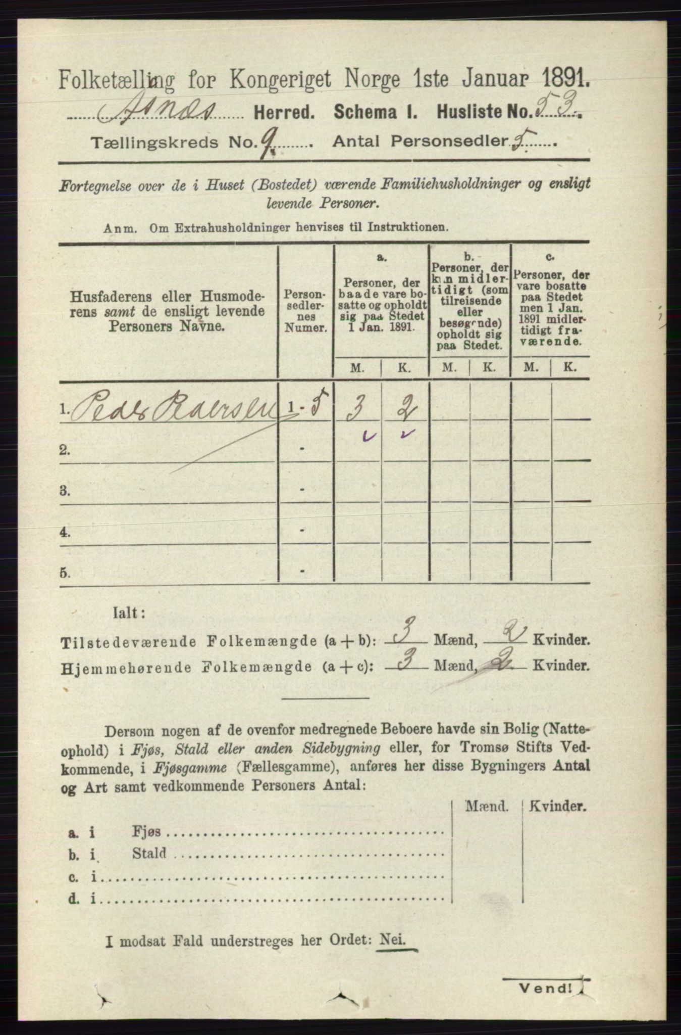 RA, 1891 census for 0425 Åsnes, 1891, p. 4600