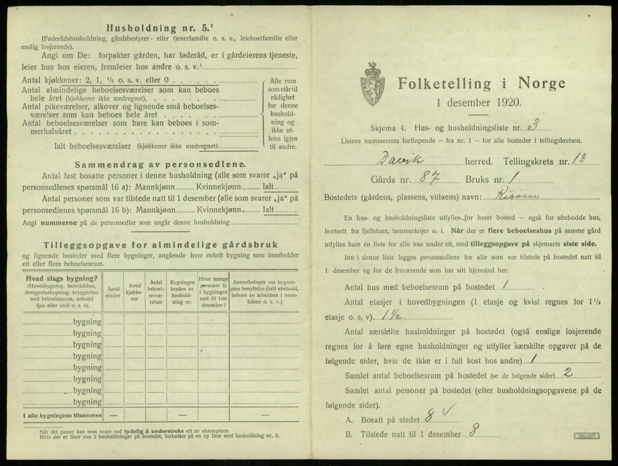 SAB, 1920 census for Davik, 1920, p. 840