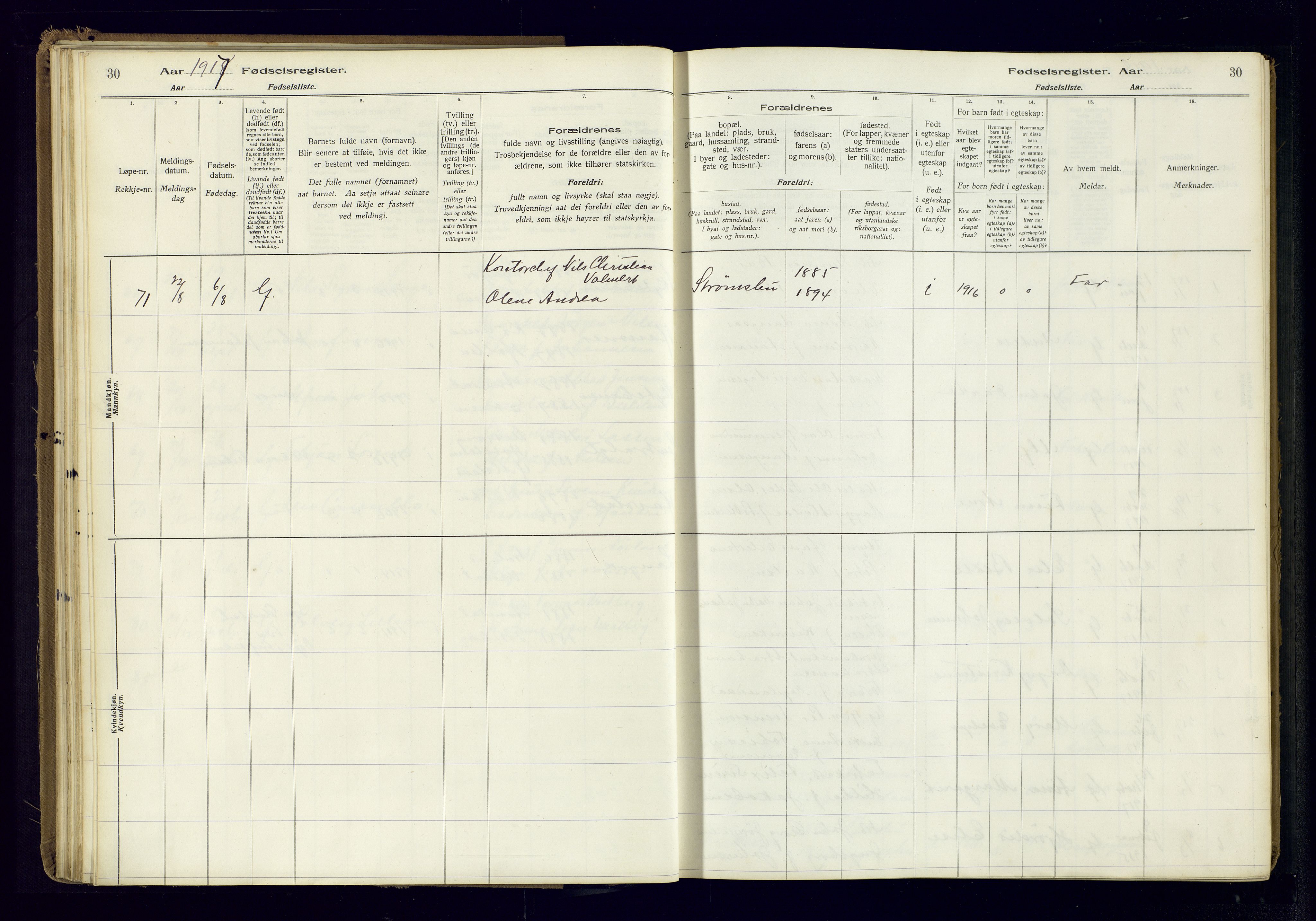 Barbu sokneprestkontor, SAK/1111-0003/J/Ja/L0001: Birth register no. A-VIII-1, 1916-1937, p. 30